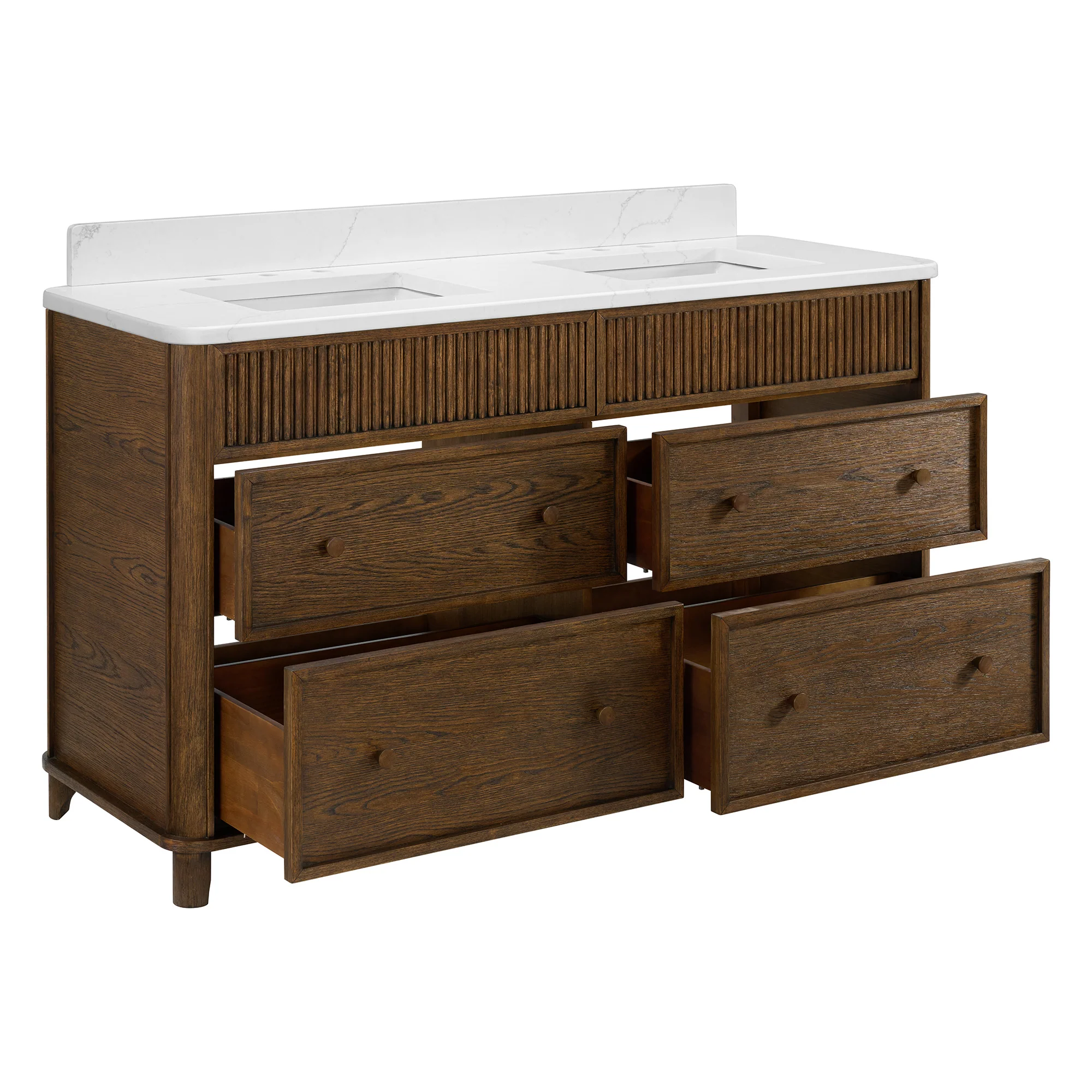 Kathryne 60" Double Bathroom Vanity in Enhanced Brown Oak | Statuario Quartz Countertop - Image 6