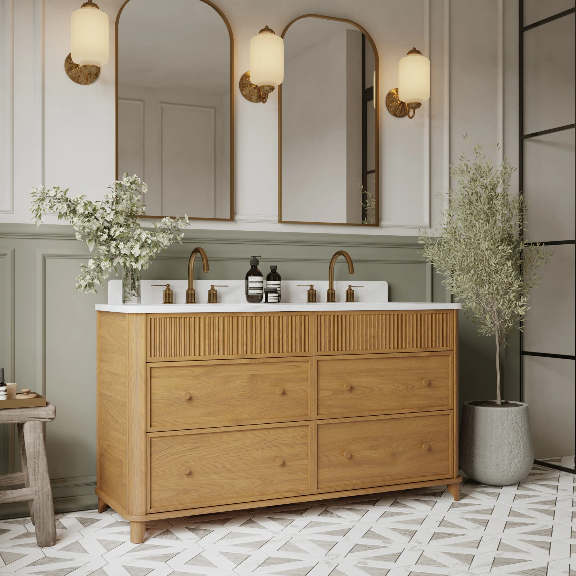Kathryne 60" Double Bathroom Vanity | Statuario Quartz Countertop - Image 12