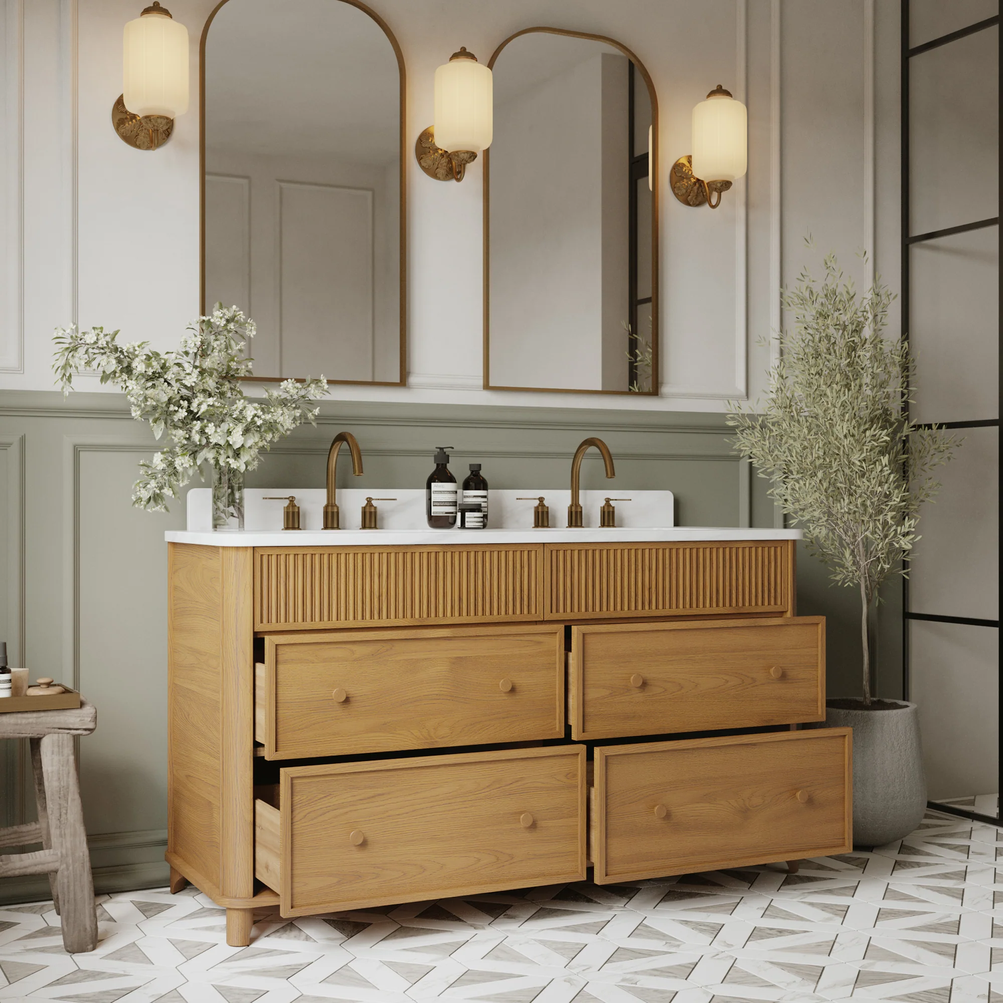 Kathryne 60" Double Bathroom Vanity | Statuario Quartz Countertop - Image 3