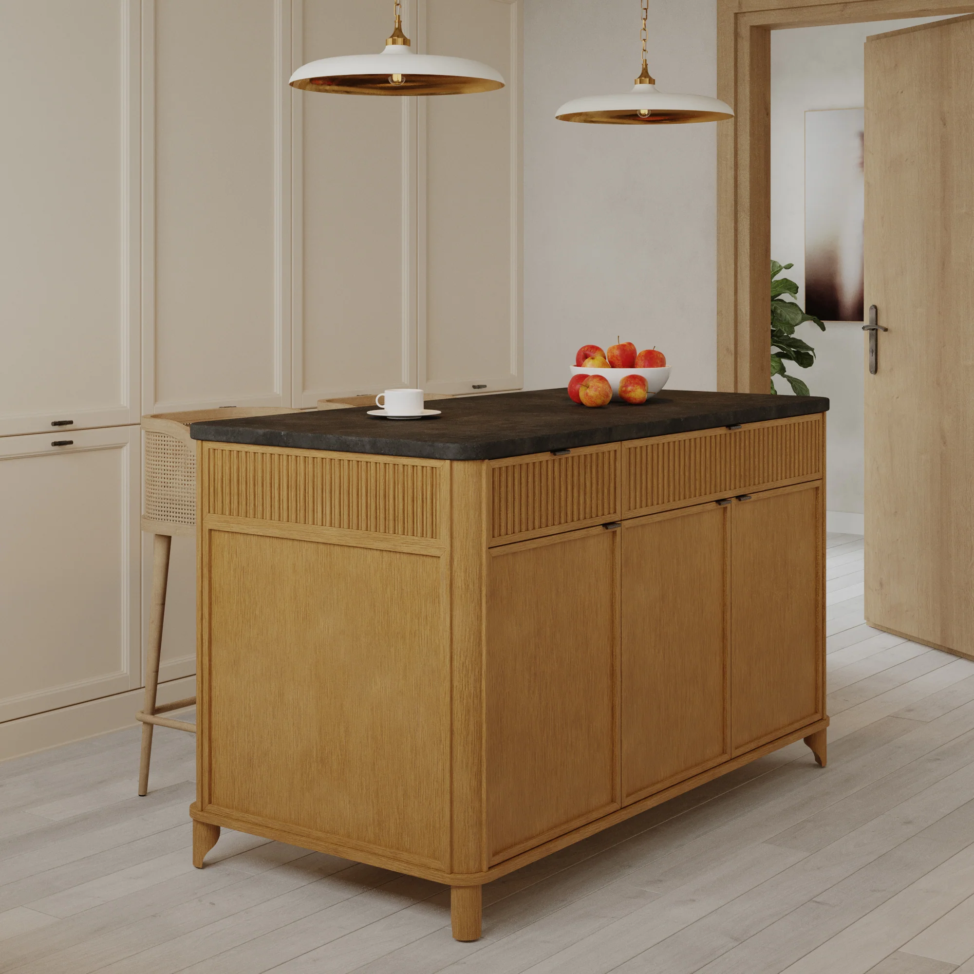 Kathryne 60" Kitchen Island in Oak | Quartz Countertop - Image 24