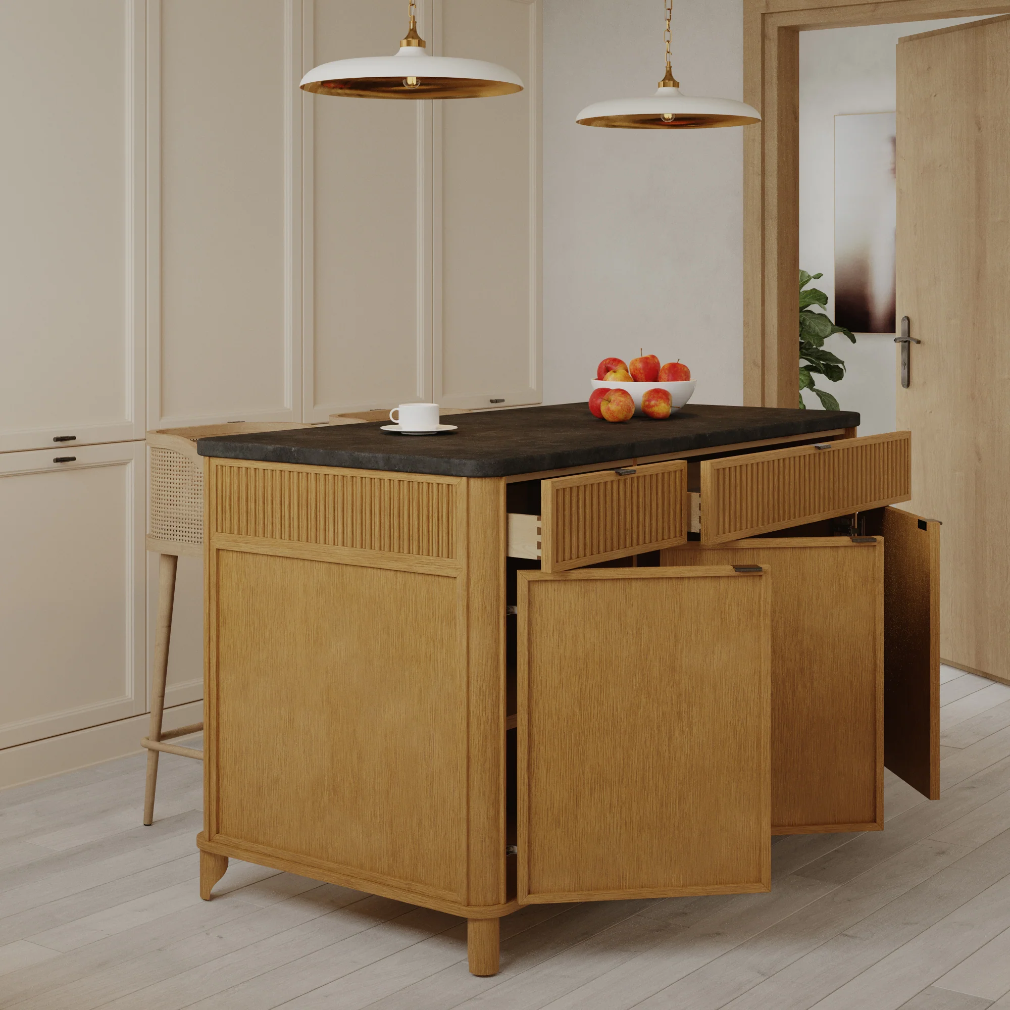 Kathryne 60" Kitchen Island in Oak | Quartz Countertop - Image 25