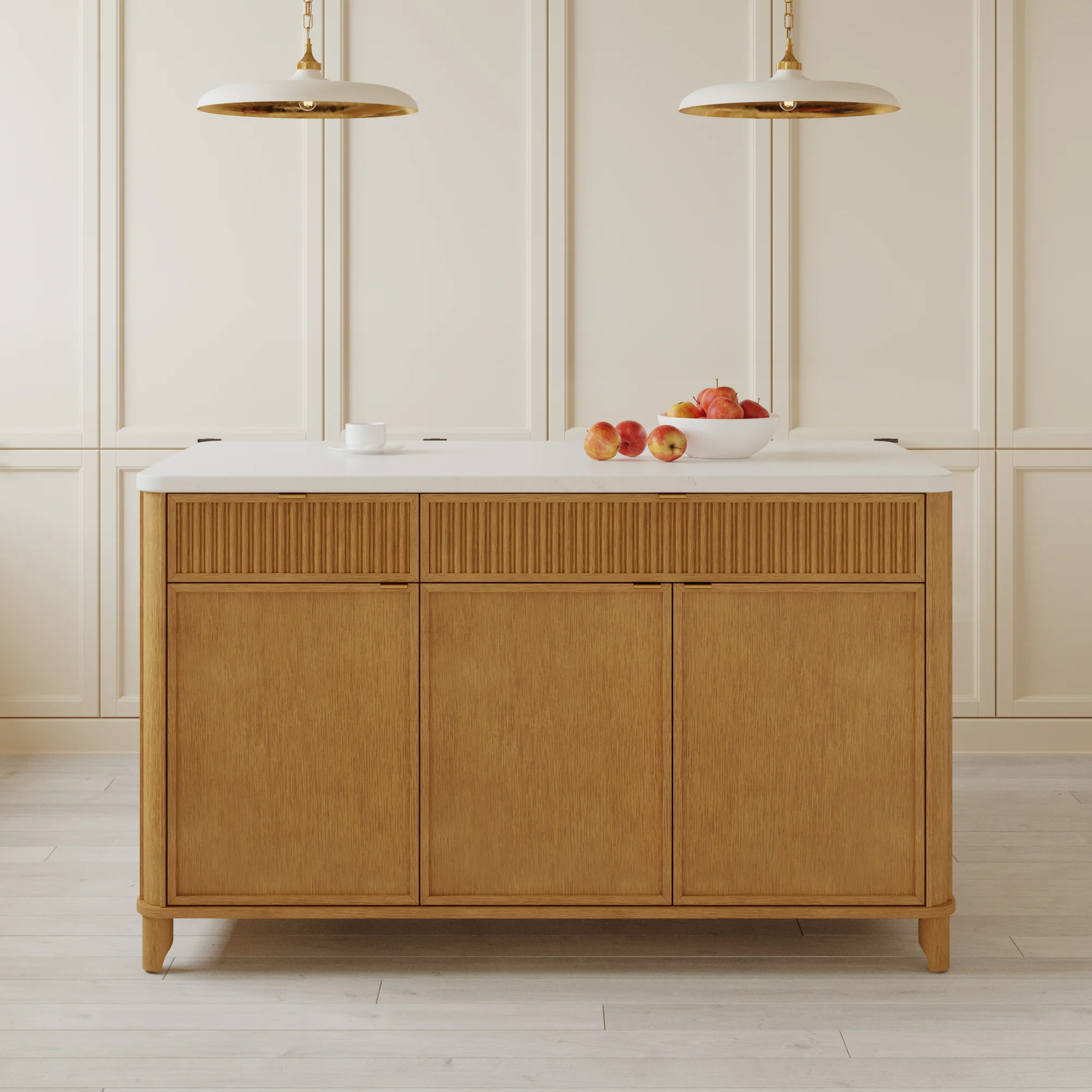 Kathryne 60" Kitchen Island in Oak | Quartz Countertop - Image 3