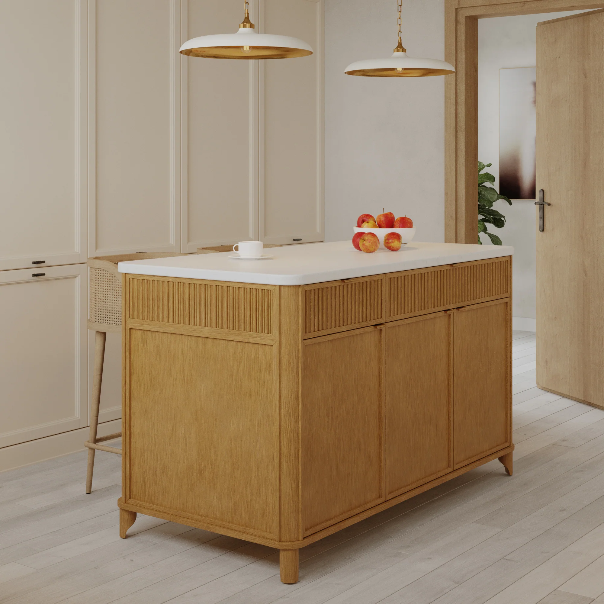 Kathryne 60" Kitchen Island in Oak | Quartz Countertop - Image 6