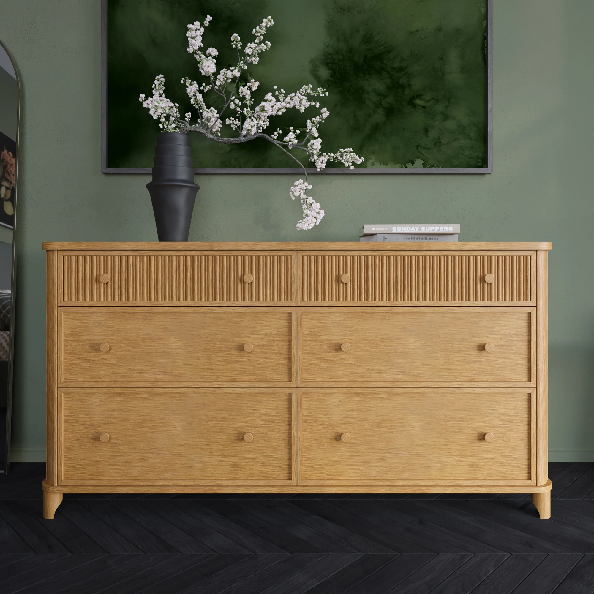 Kathryne 64" Wide Solid Wood 6-Drawer Double Dresser In Natural Oak - Image 17