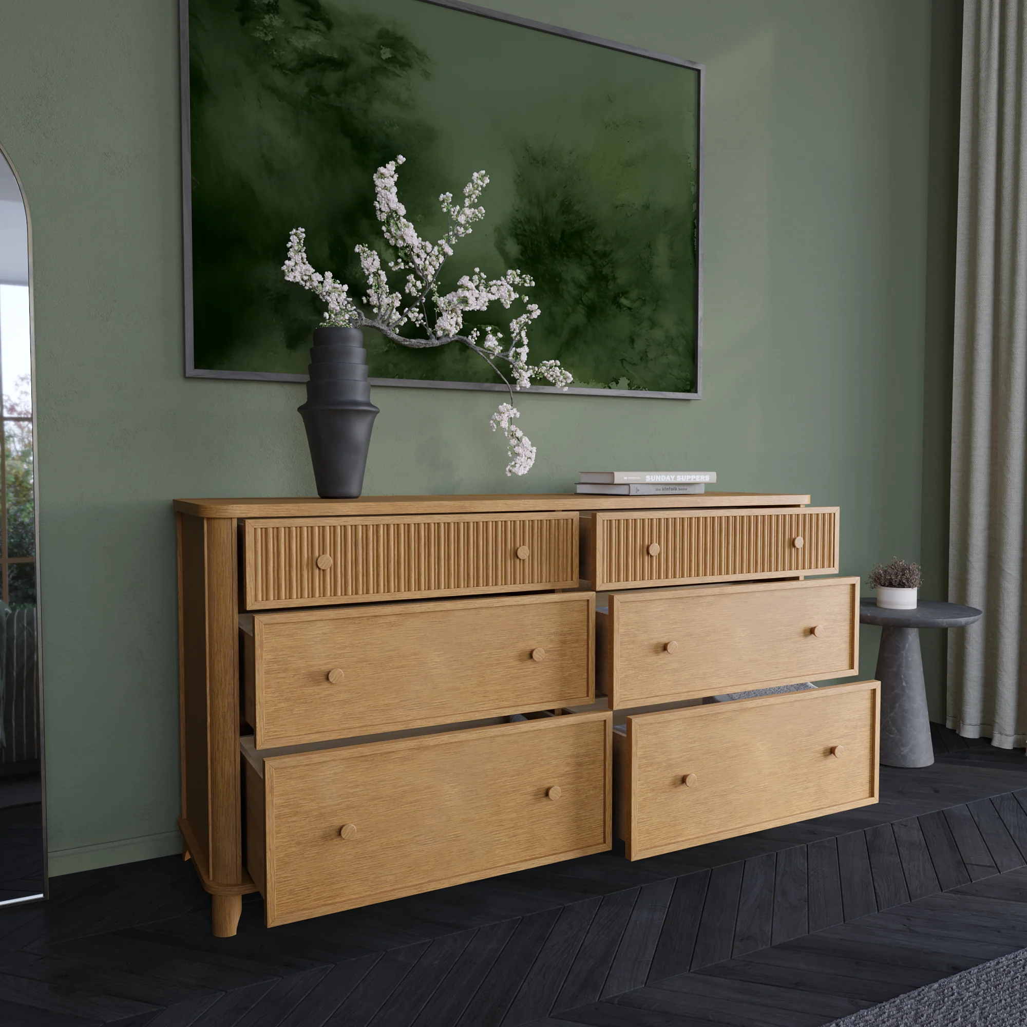 Kathryne 64" Wide Solid Wood 6-Drawer Double Dresser In Natural Oak - Image 3
