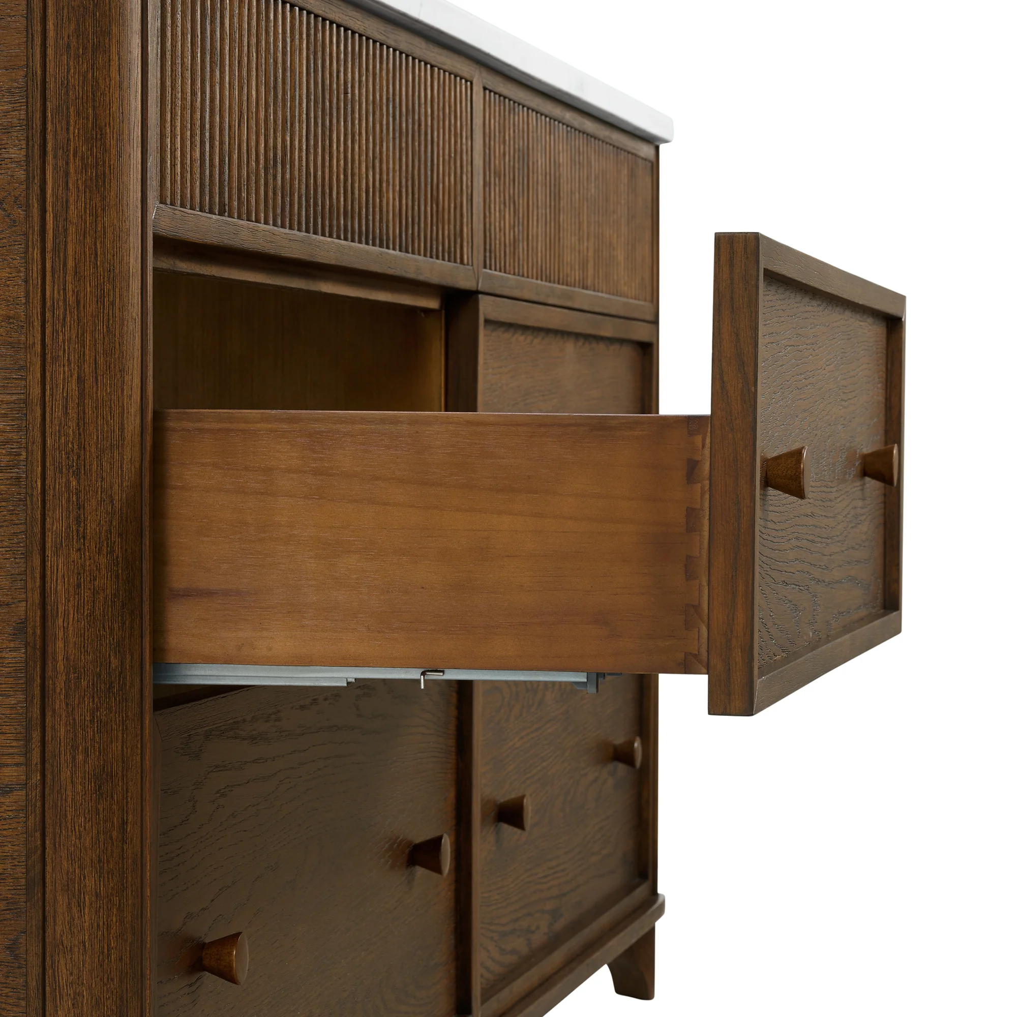 Kathryne 72" Double Bathroom Vanity in Enhaced Brown Oak | Statuario Quartz Countertop - Image 10