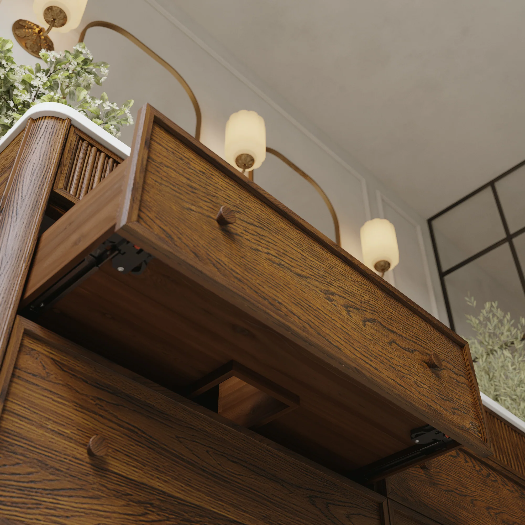 Kathryne 72" Double Bathroom Vanity in Enhaced Brown Oak | Statuario Quartz Countertop - Image 16