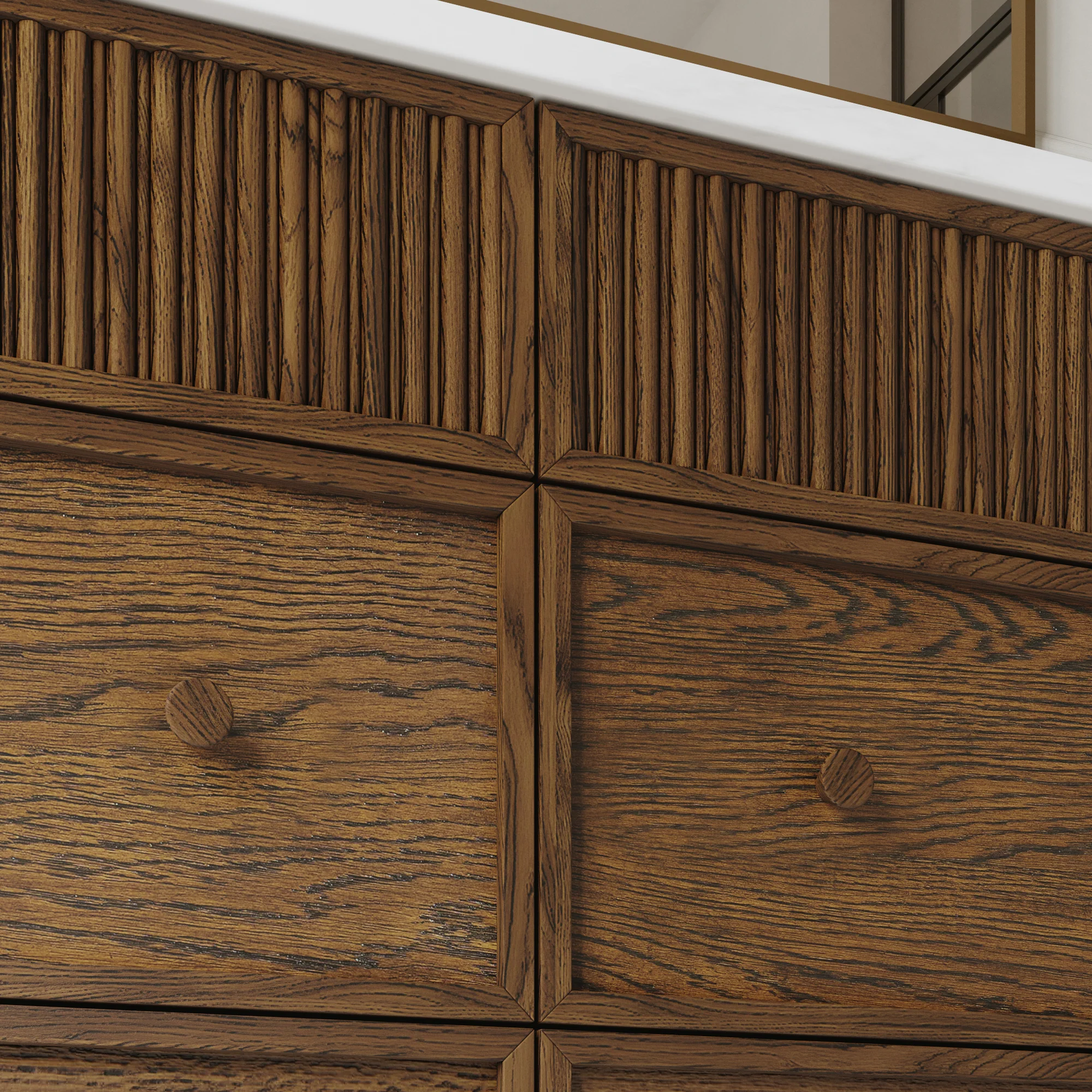 Kathryne 72" Double Bathroom Vanity in Enhaced Brown Oak | Statuario Quartz Countertop - Image 18