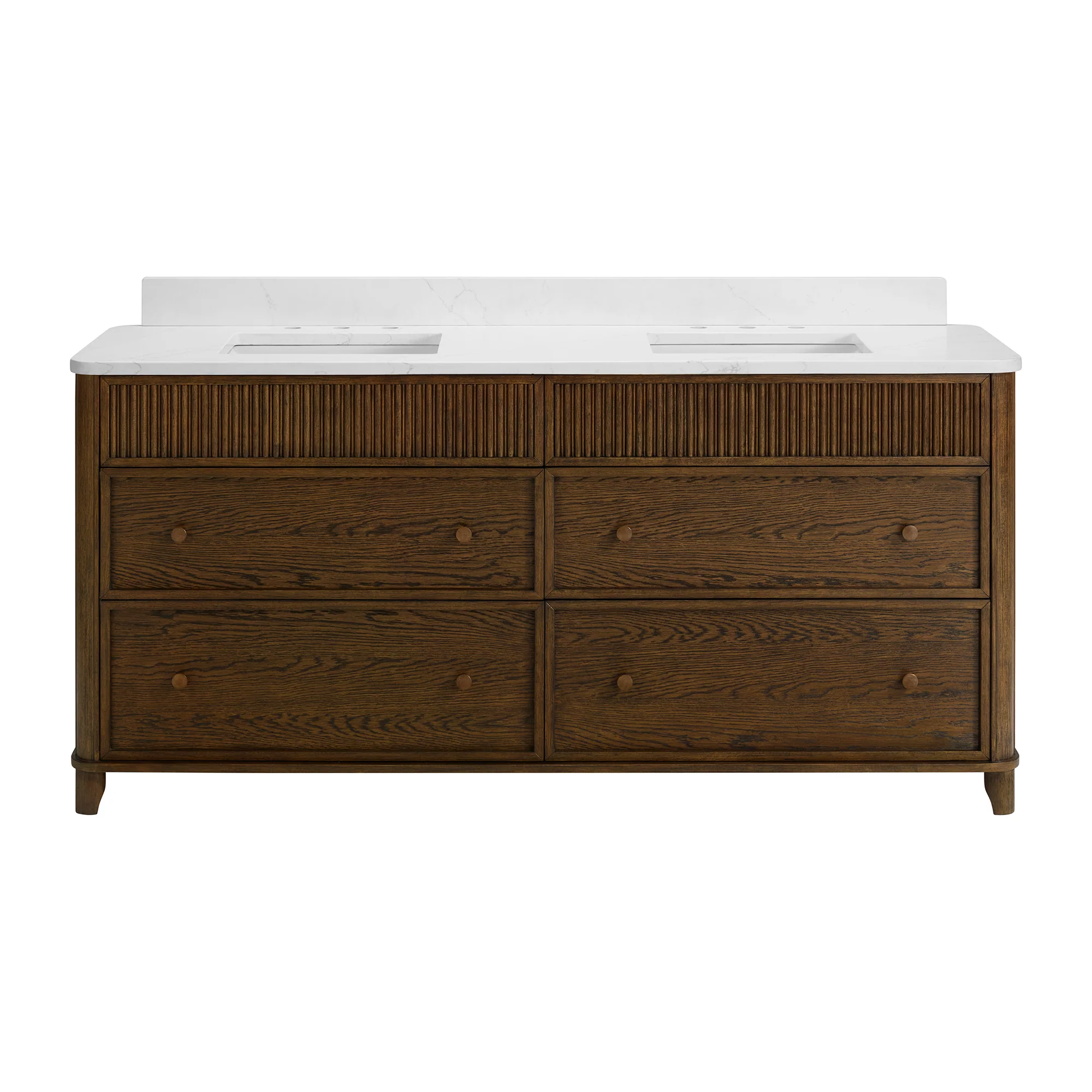 Kathryne 72" Double Bathroom Vanity in Enhaced Brown Oak | Statuario Quartz Countertop - Image 5