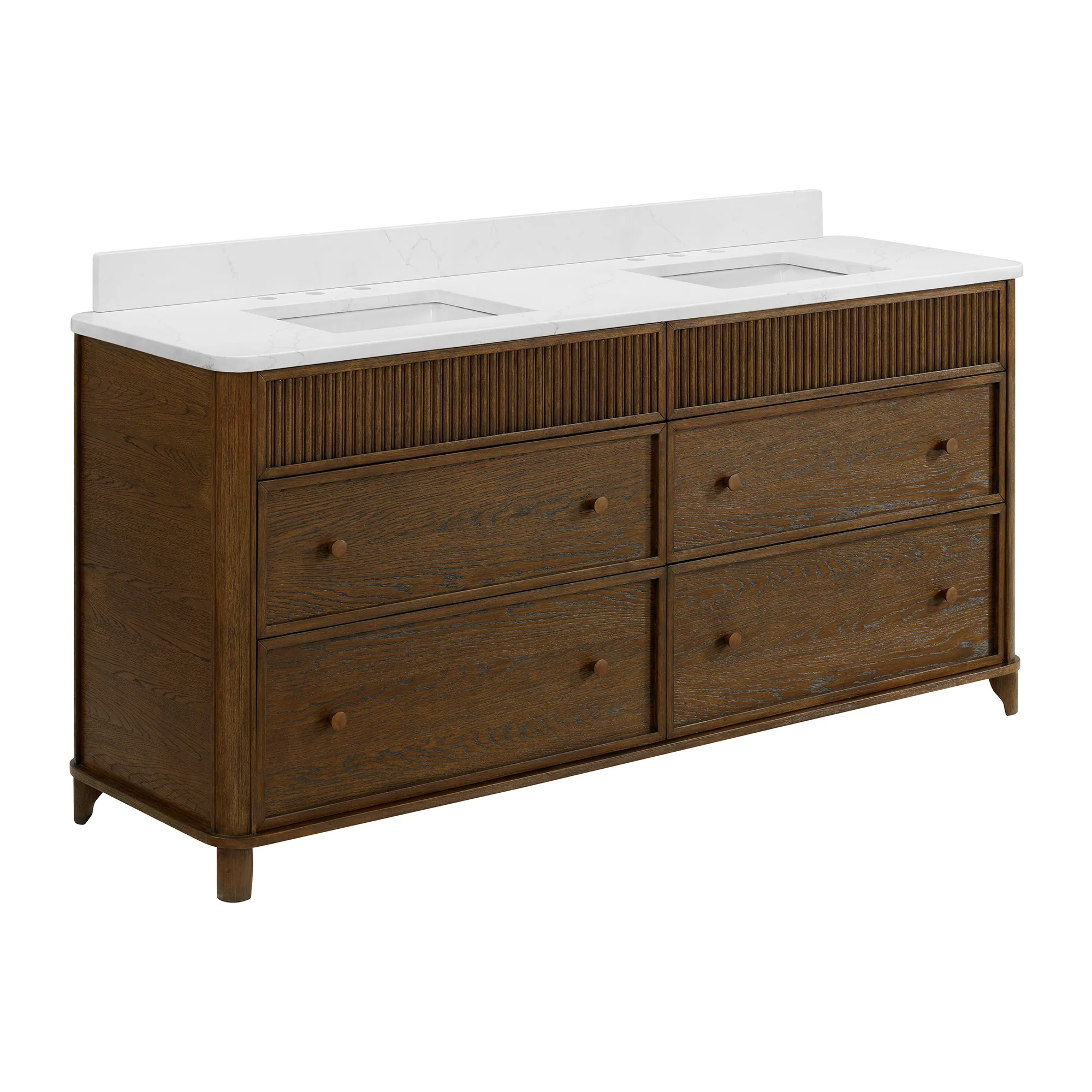 Kathryne 72" Double Bathroom Vanity in Enhaced Brown Oak | Statuario Quartz Countertop - Image 6