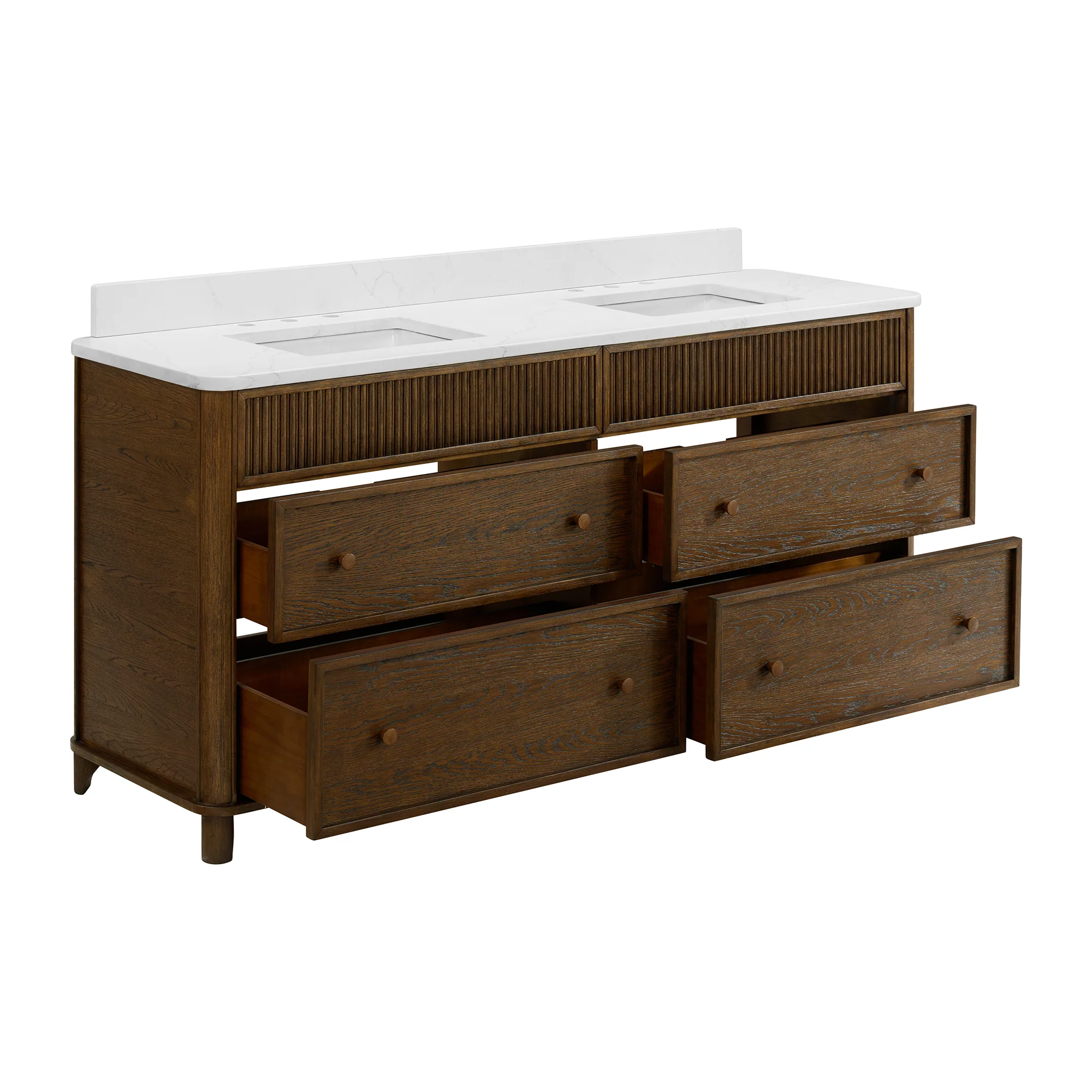 Kathryne 72" Double Bathroom Vanity in Enhaced Brown Oak | Statuario Quartz Countertop - Image 7