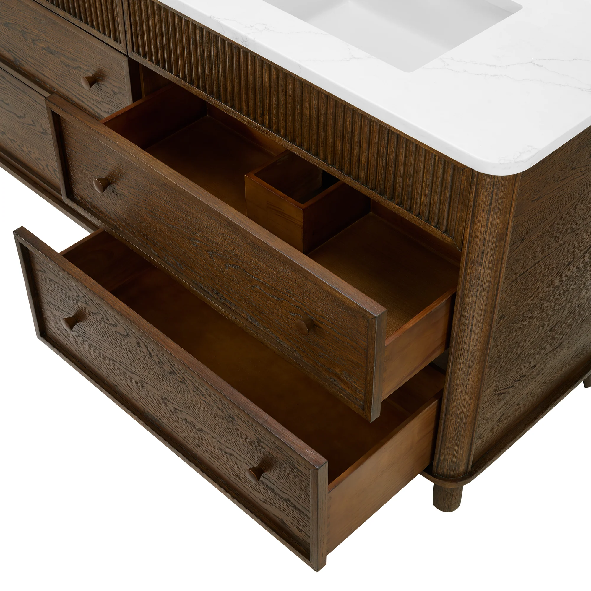 Kathryne 72" Double Bathroom Vanity in Enhaced Brown Oak | Statuario Quartz Countertop - Image 8