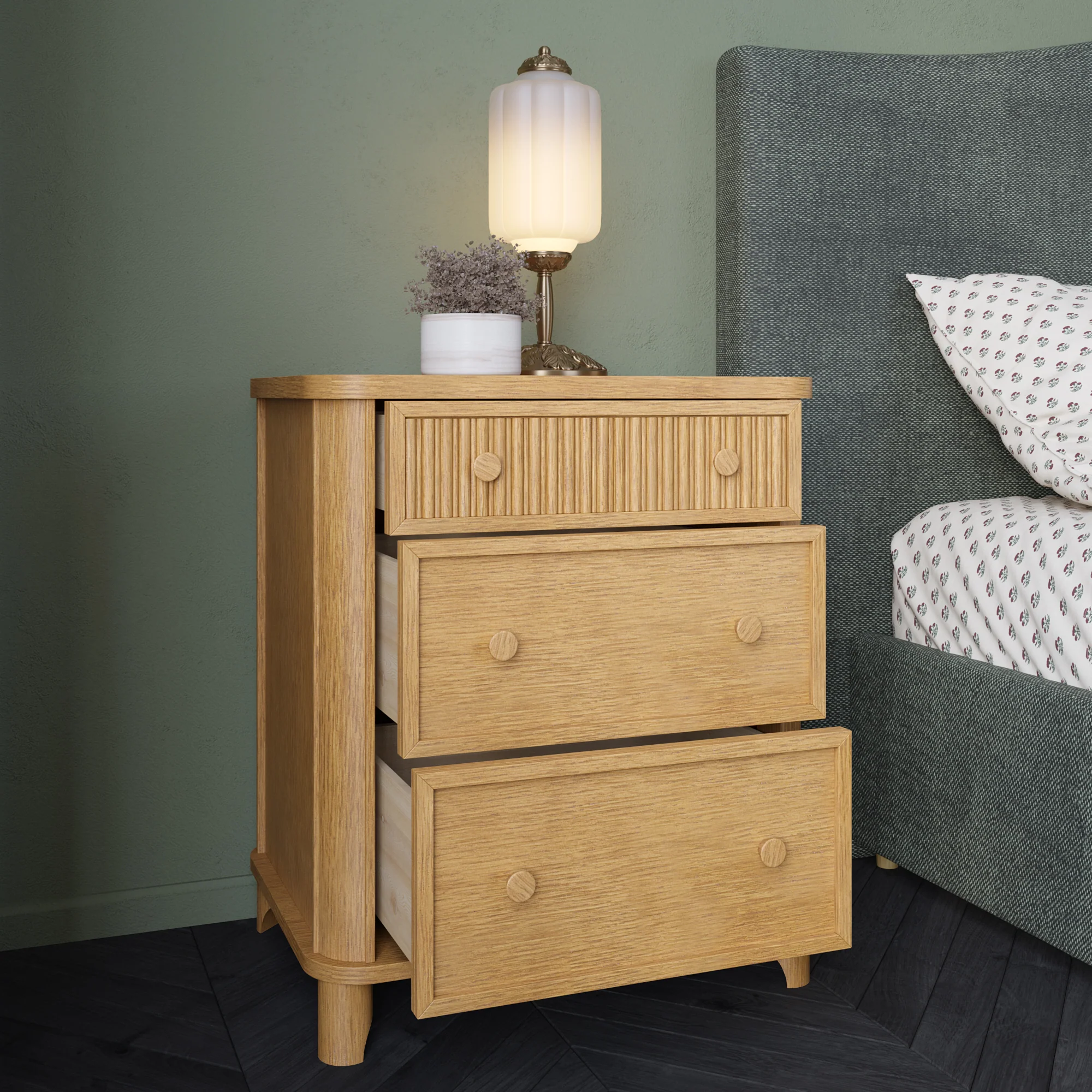 Kathryne 24" Solid Wood 3-Drawer Nightstand In Natural Oak - Image 3