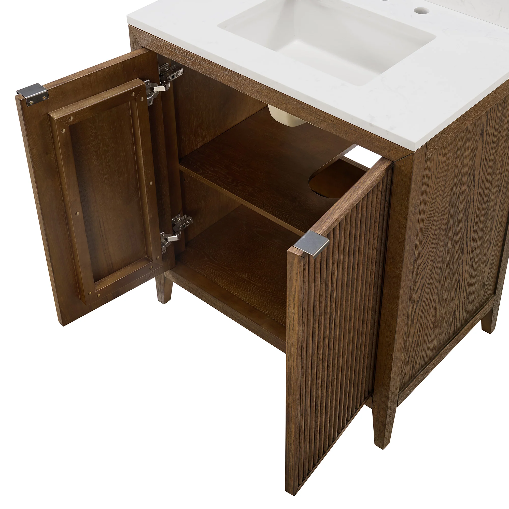Kendal 30" RTA Single Bathroom Vanity in Enhanced Brown Oak | Cararra Engineered Marble - Image 8