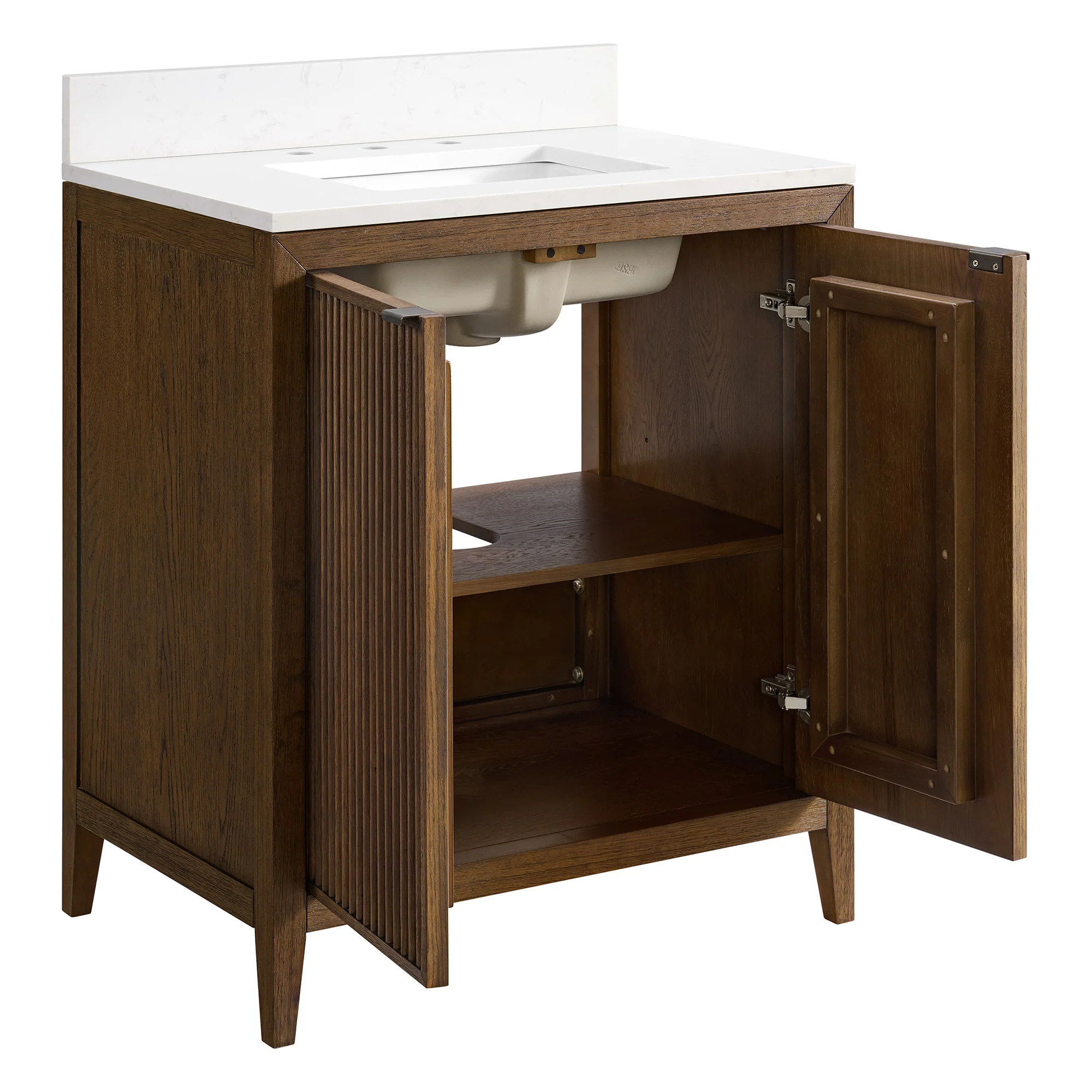 Kendal 30" RTA Single Bathroom Vanity in Enhanced Brown Oak | Cararra Engineered Marble - Image 9