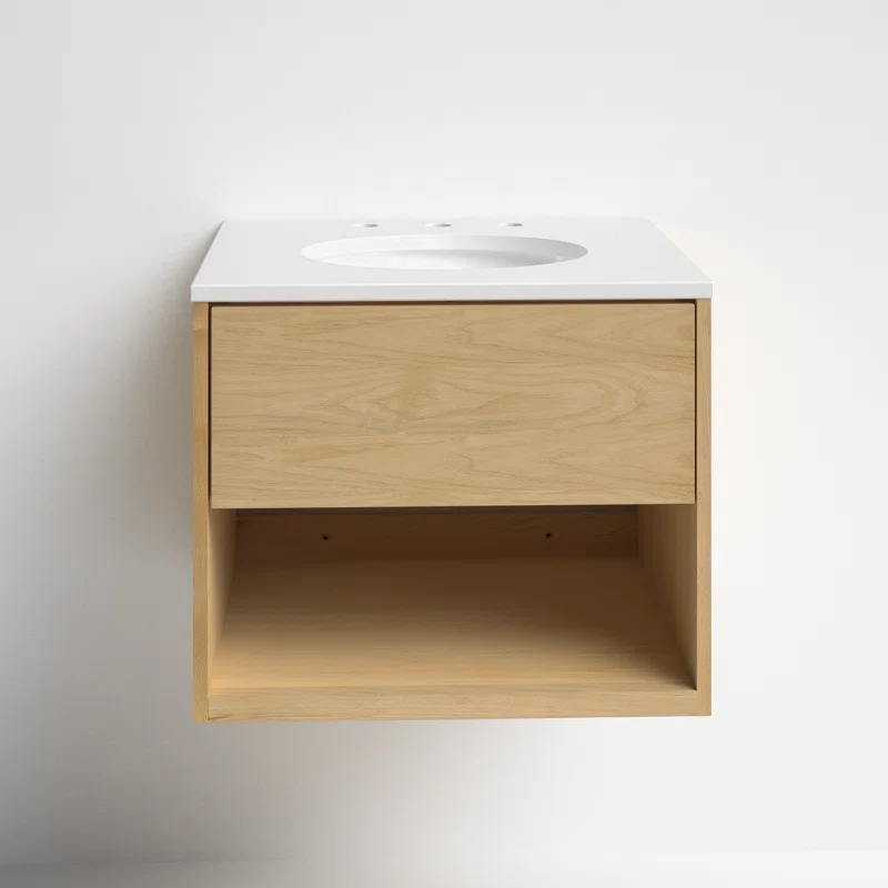 Clearance: Kyoto 24" Single Wall Mounted Bathroom Vanity with White Engineered Stone - Image 4
