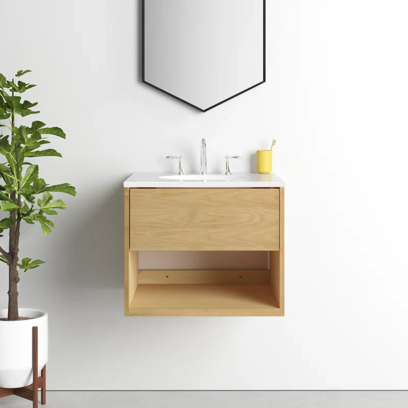 Clearance: Kyoto 24" Single Wall Mounted Bathroom Vanity with White Engineered Stone - Image 5