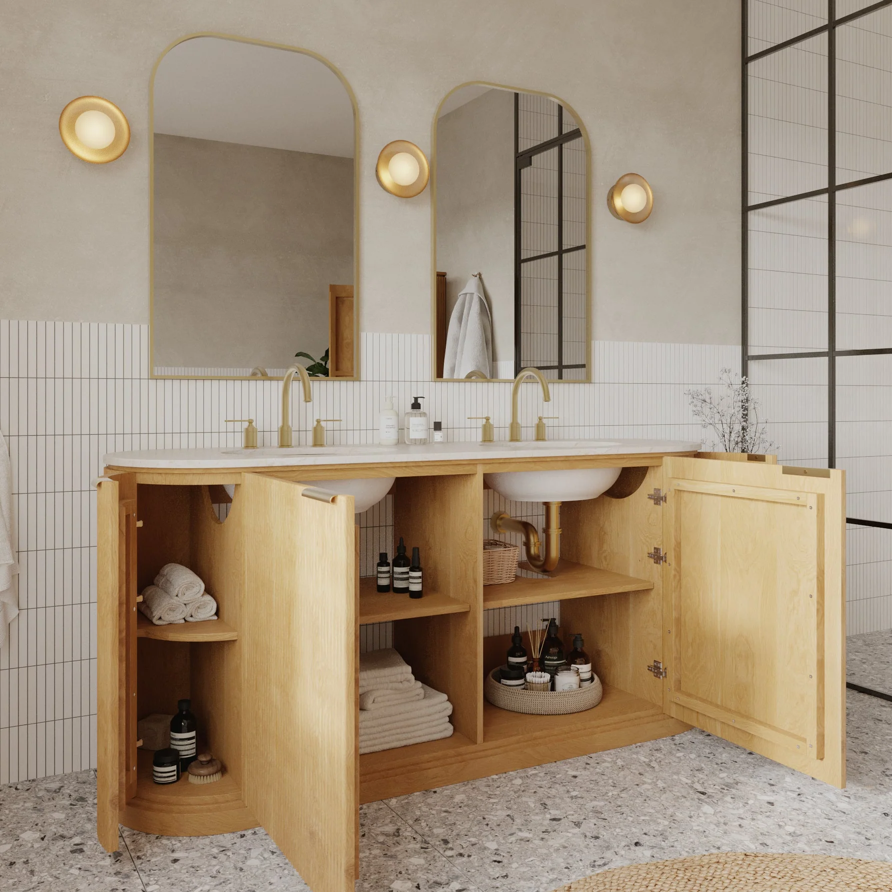 Luna Reeded 72" Double Bathroom Vanity With Quartz Countertop - Image 3