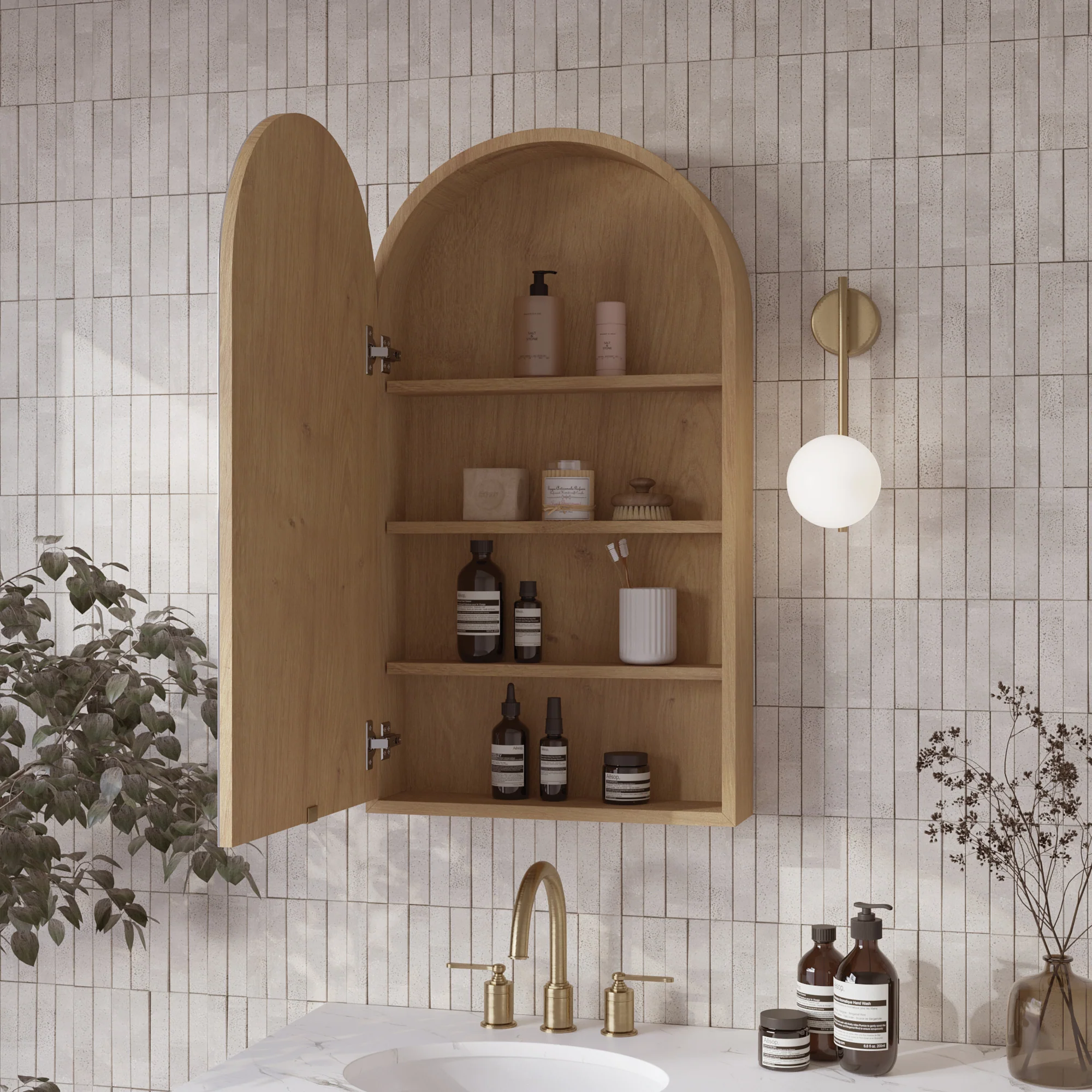 Midland 20"W  Arched Surface Mount Medicine Cabinet in Walnut or Oak - Image 4