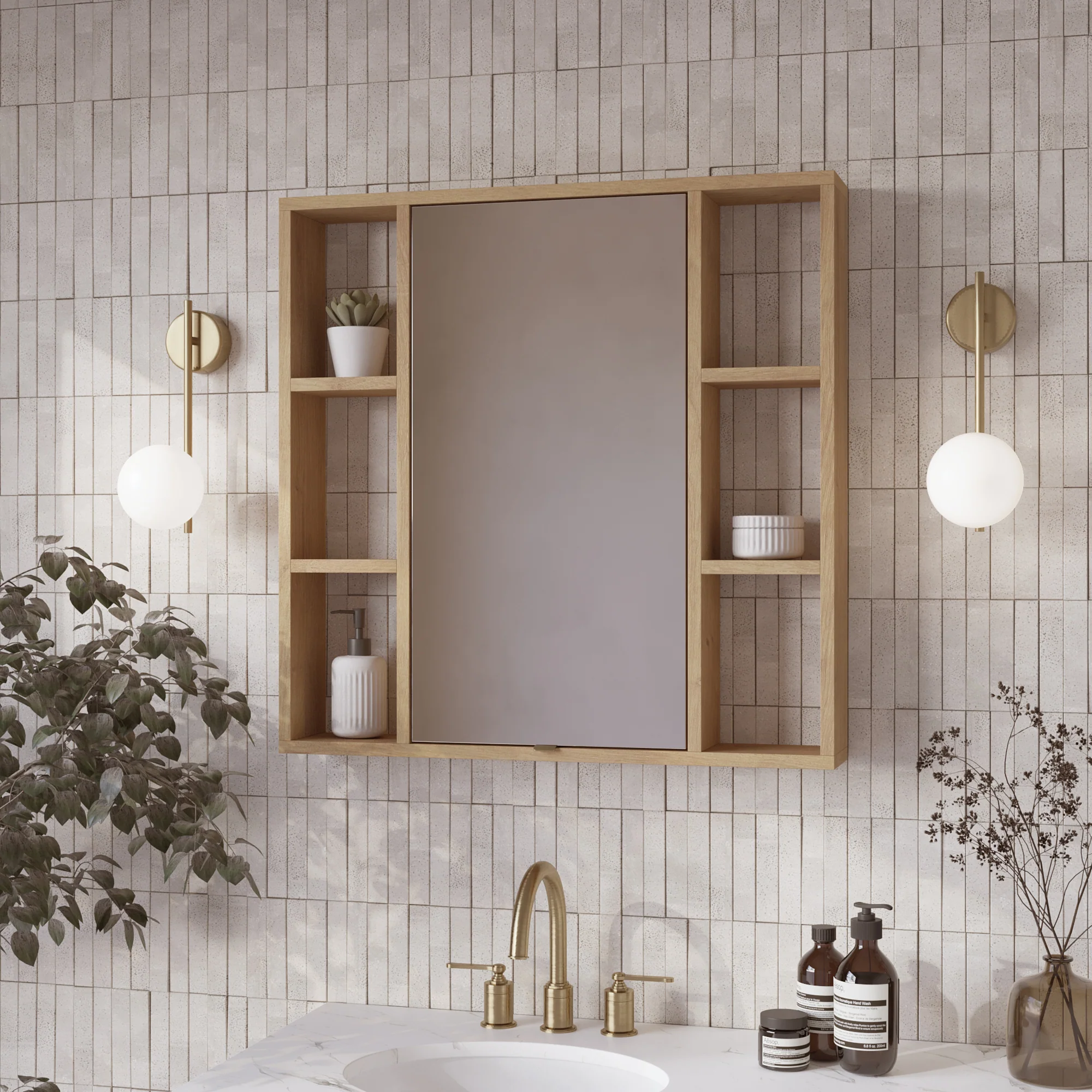 Midland 30"W x 30"H Surface Mount Medicine Cabinet with Side Shelves in Walnut or Oak - Image 3