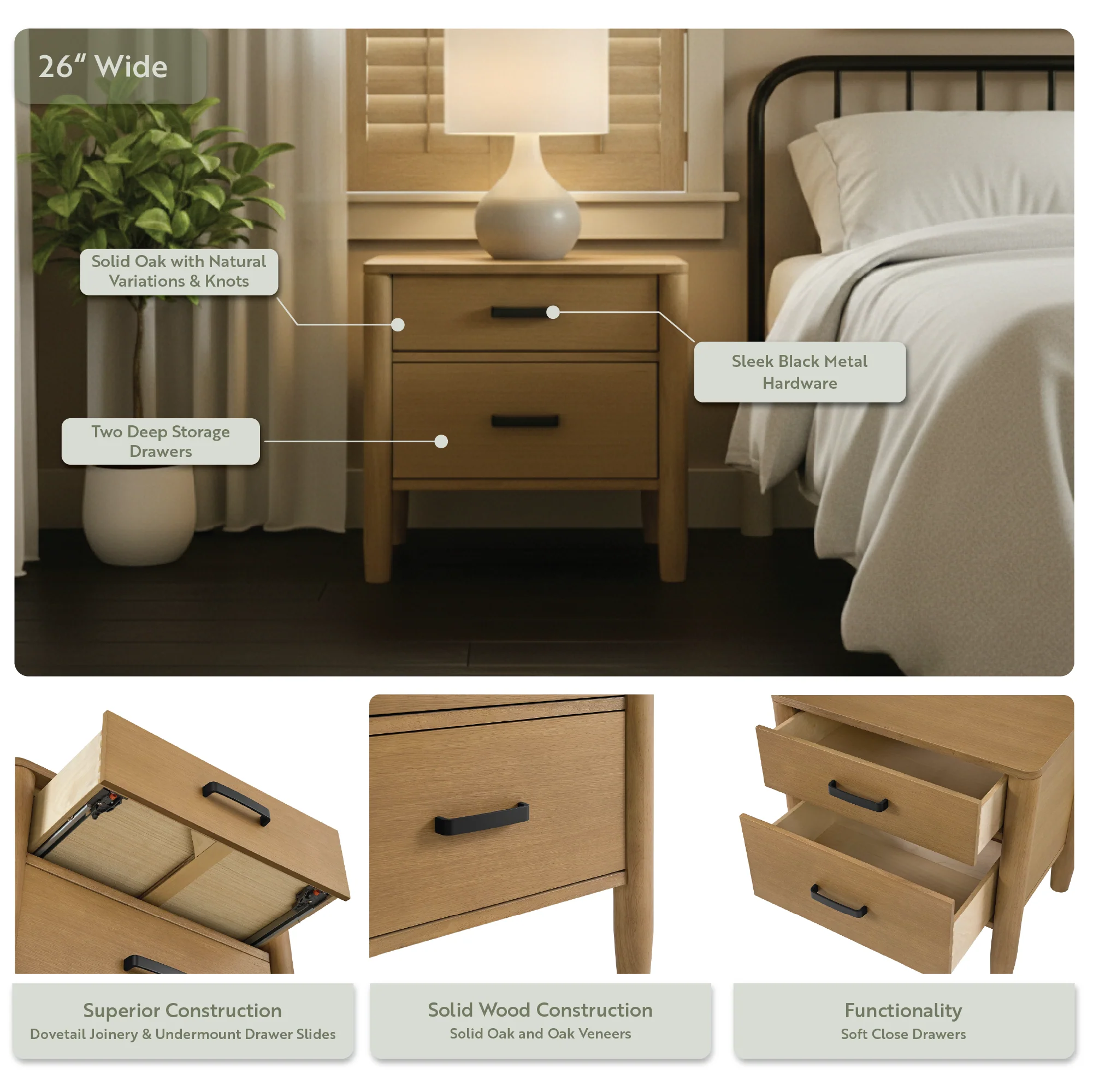 Ogden 26" Nightstand In Natural Oak - Image 6