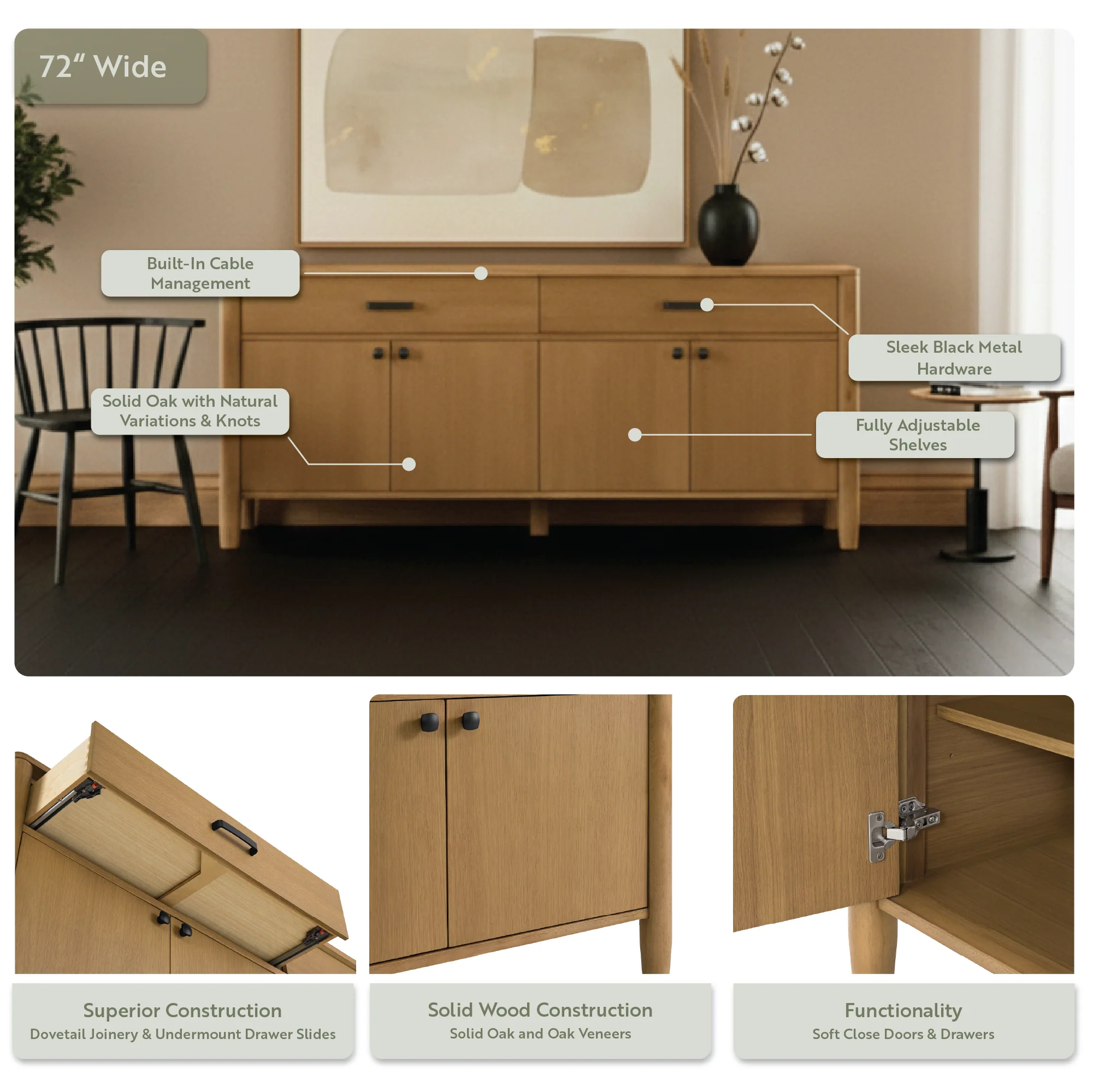 Ogden 72" Sideboard In Natural Oak - Image 6
