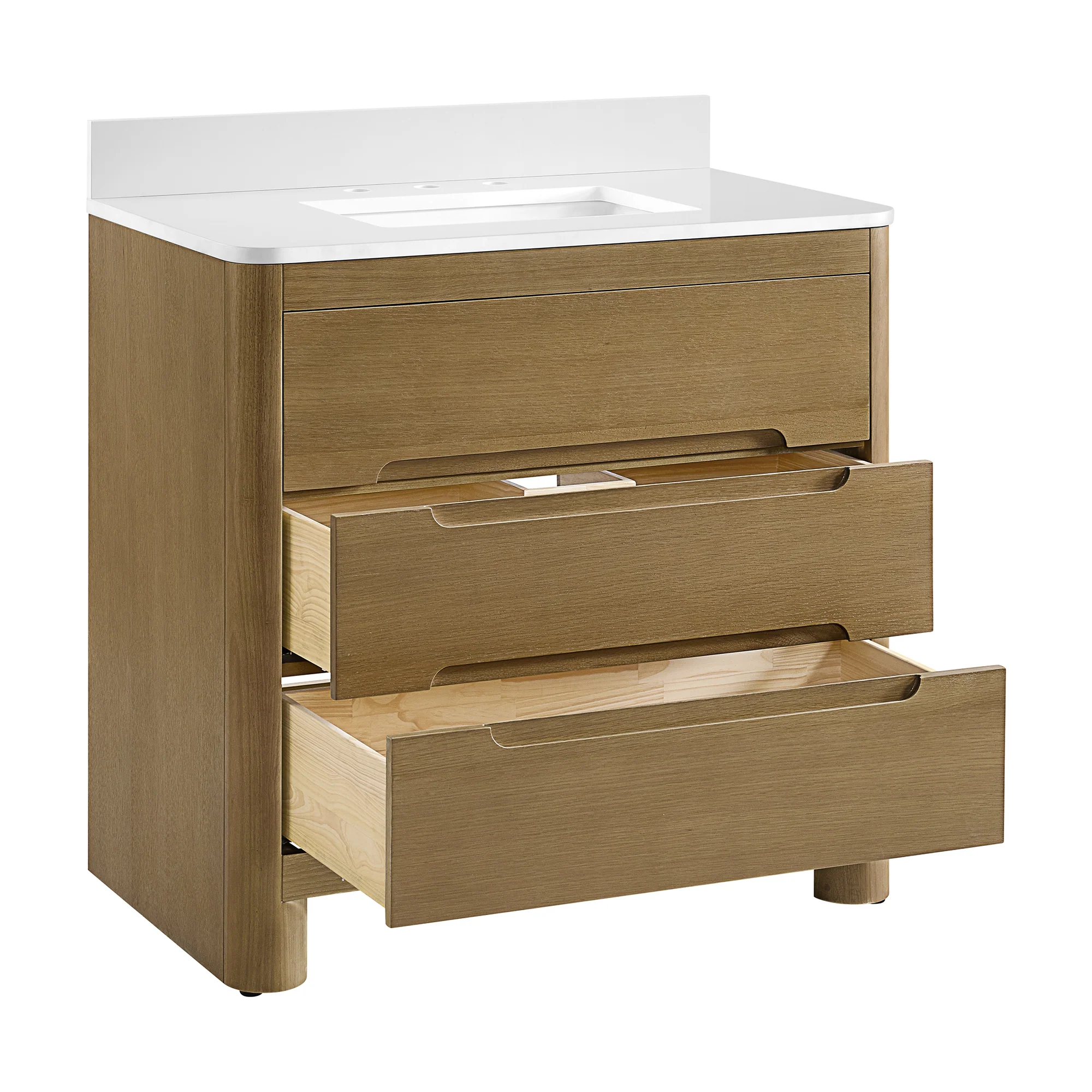 Oslo 36" Single Bathroom Vanity in Varnished Oak | White Quartz Countertop - Image 12