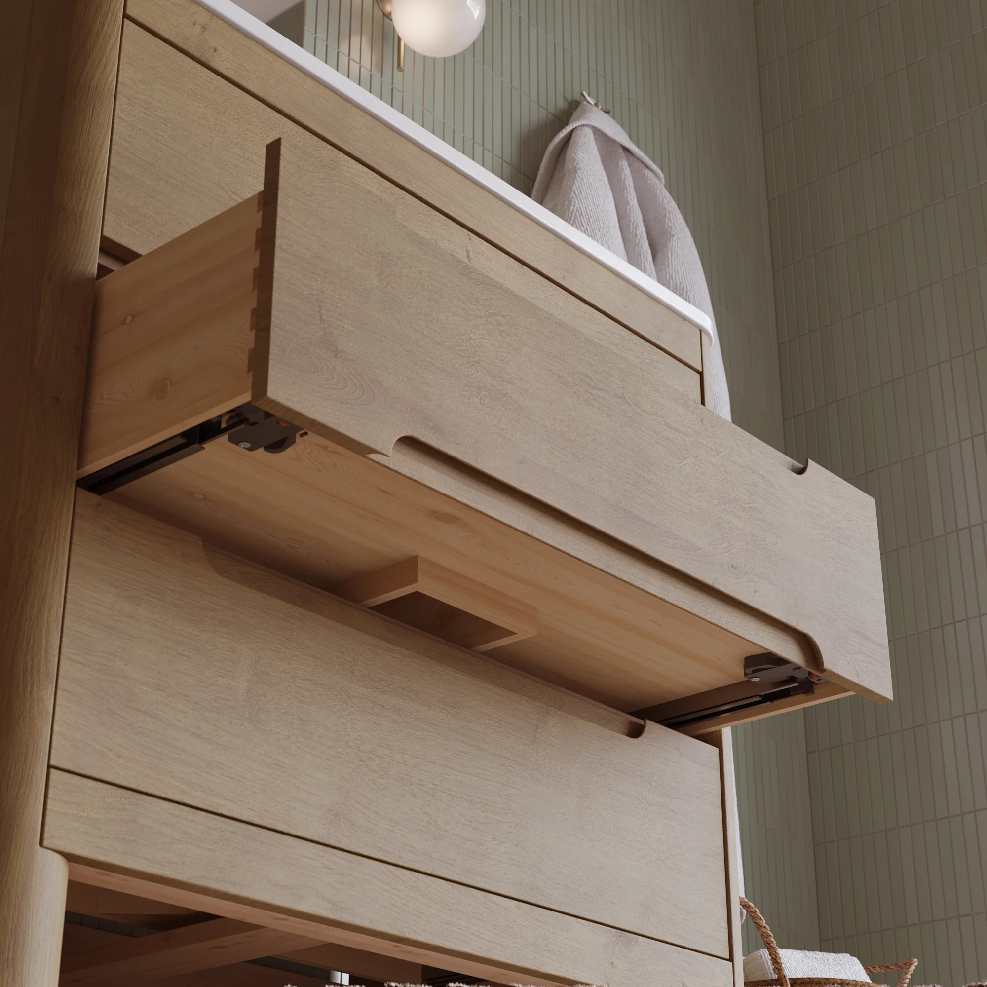 Oslo 36" Single Bathroom Vanity in Varnished Oak | White Quartz Countertop - Image 6