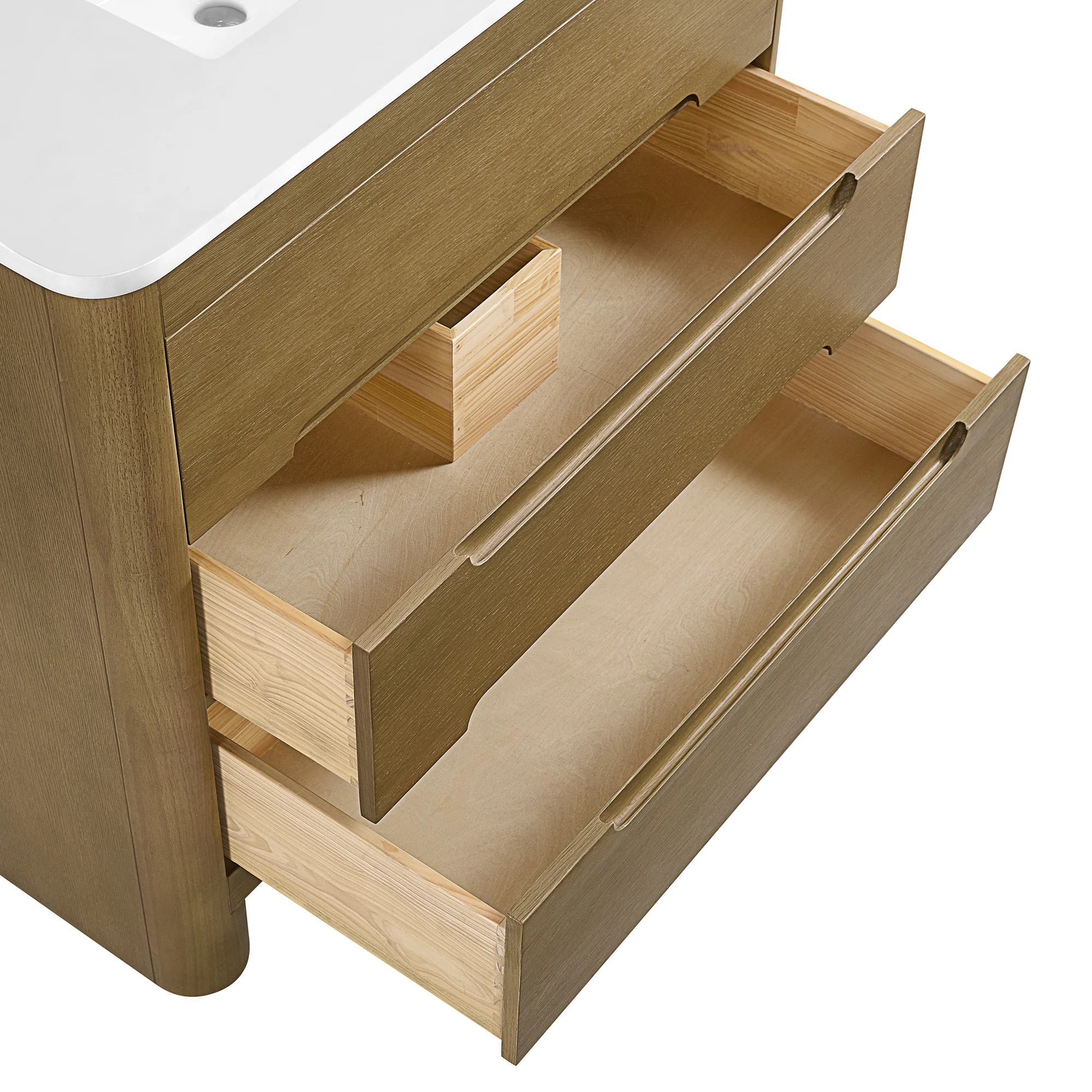 Oslo 42" Single Bathroom Vanity in Varnished Oak | White Quartz Countertop - Image 12
