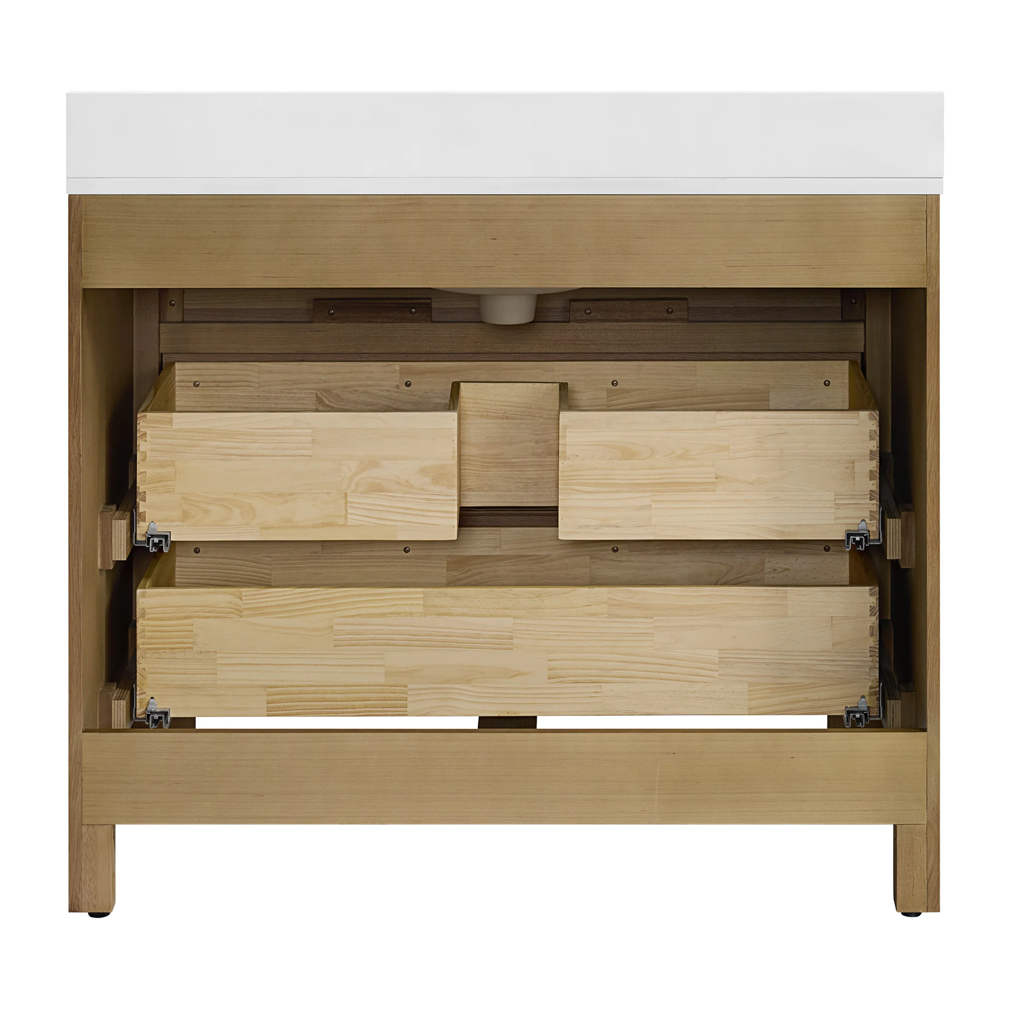 Oslo 42" Single Bathroom Vanity in Varnished Oak | White Quartz Countertop - Image 15