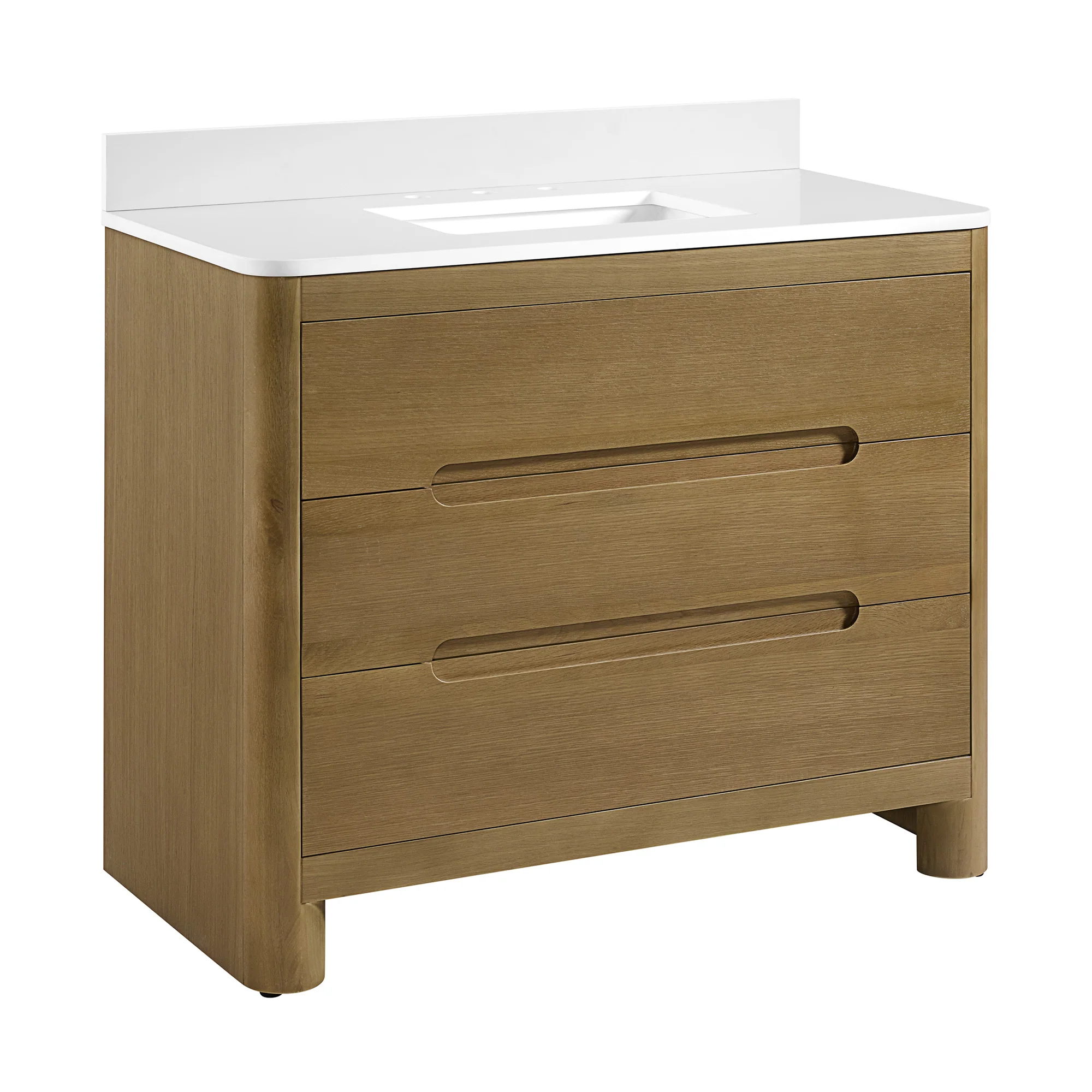 Oslo 42" Single Bathroom Vanity in Varnished Oak | White Quartz Countertop - Image 5