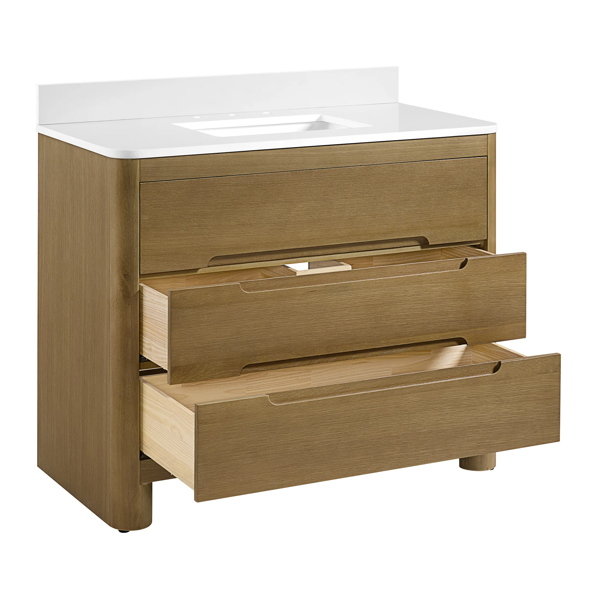 Oslo 42" Single Bathroom Vanity in Varnished Oak | White Quartz Countertop - Image 6