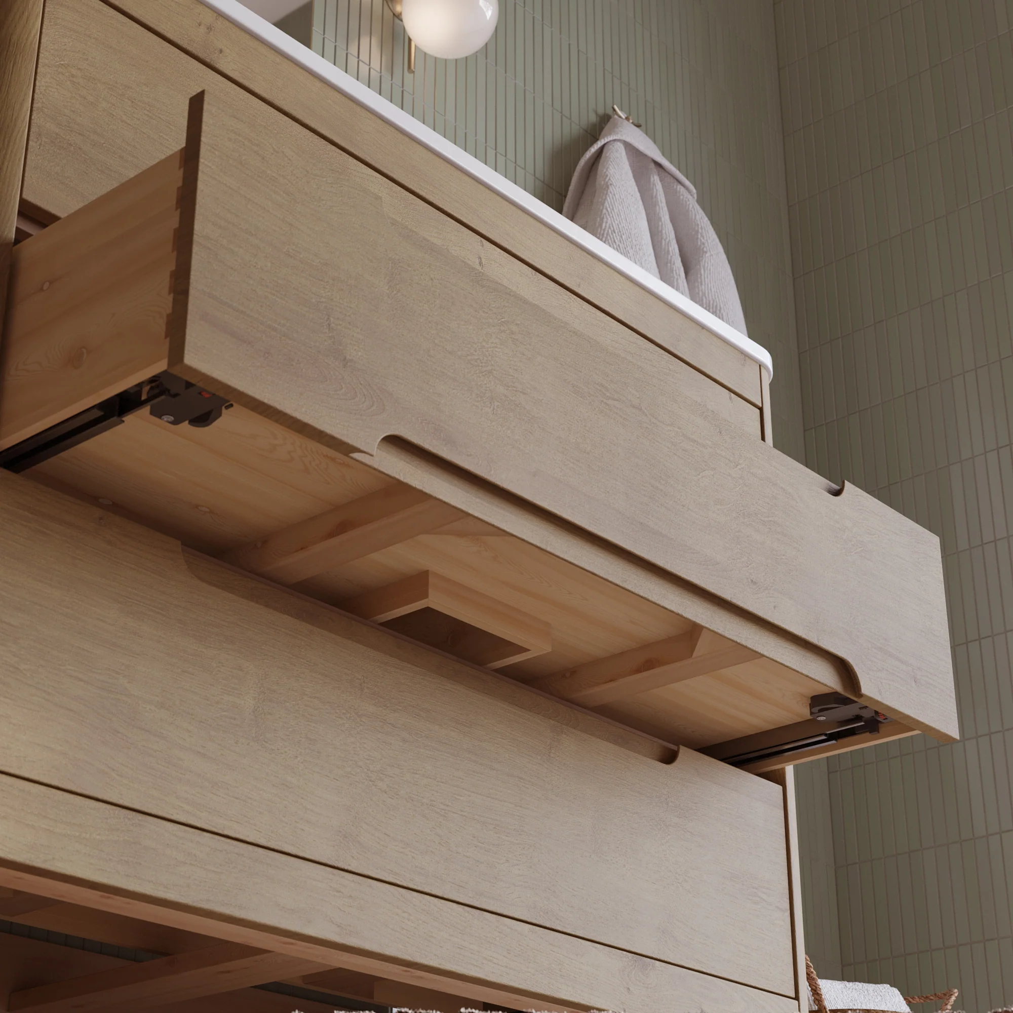 Oslo 42" Single Bathroom Vanity in Varnished Oak | White Quartz Countertop - Image 9