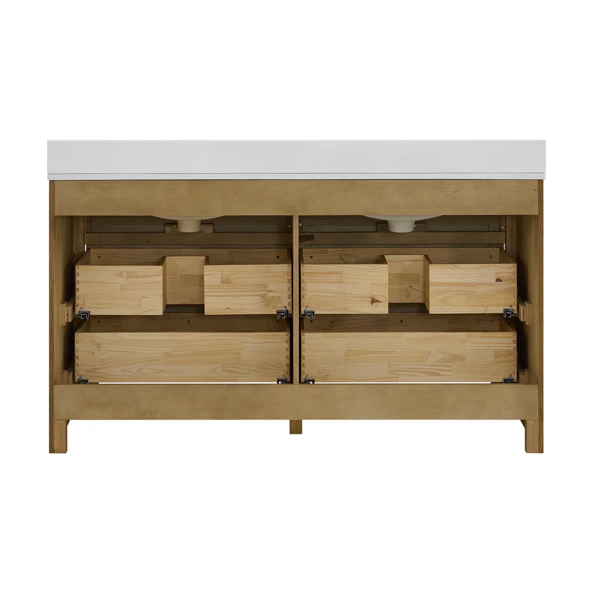 Oslo 60" Modern Oak Double Bathroom Vanity | White Quartz Countertop - Image 12