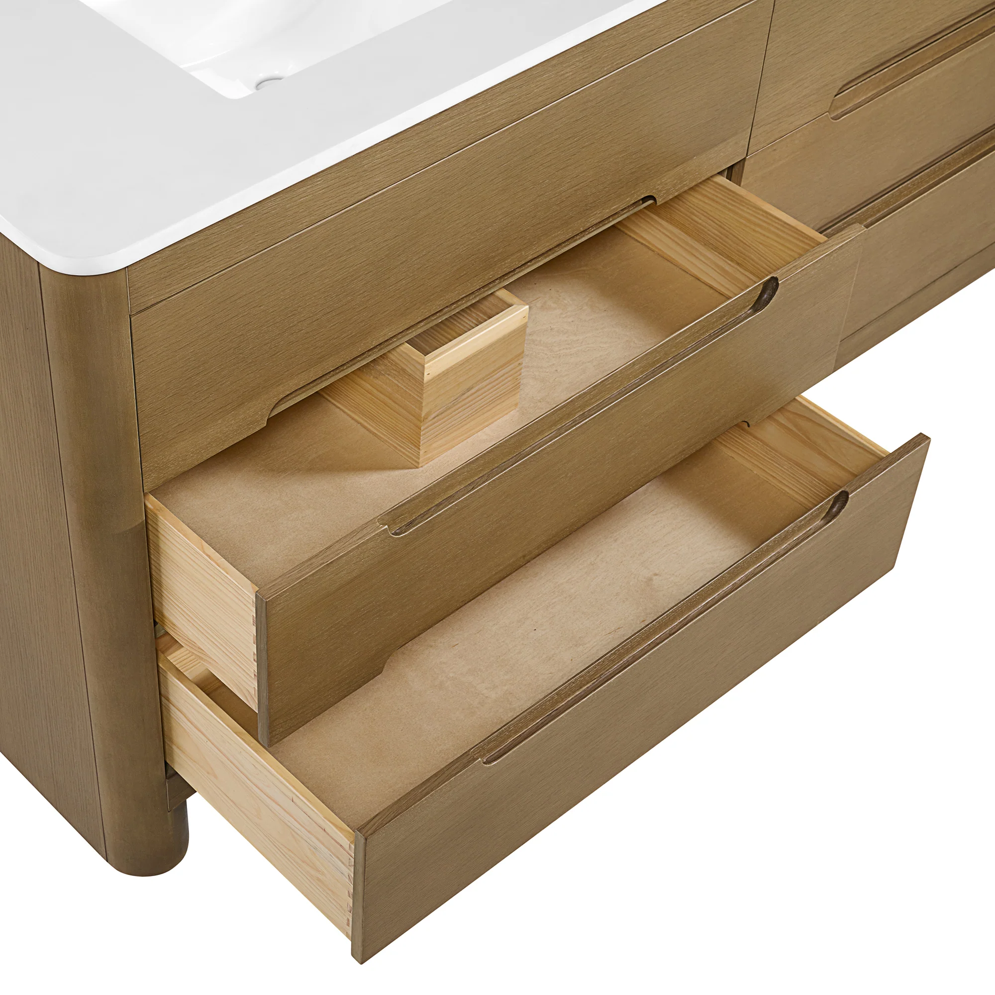 Oslo 72" Double Bathroom Vanity in Varnished Oak | White Quartz Countertop - Image 12