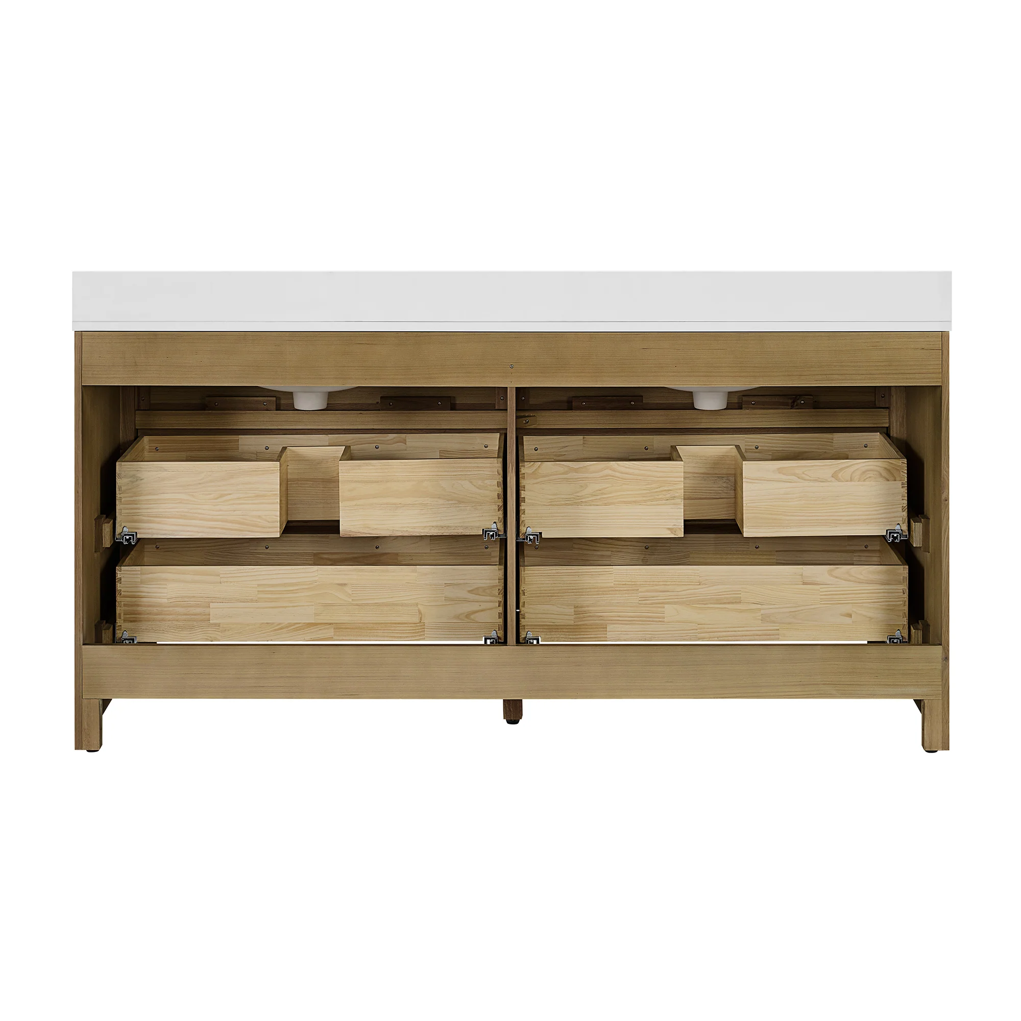Oslo 72" Double Bathroom Vanity in Varnished Oak | White Quartz Countertop - Image 16