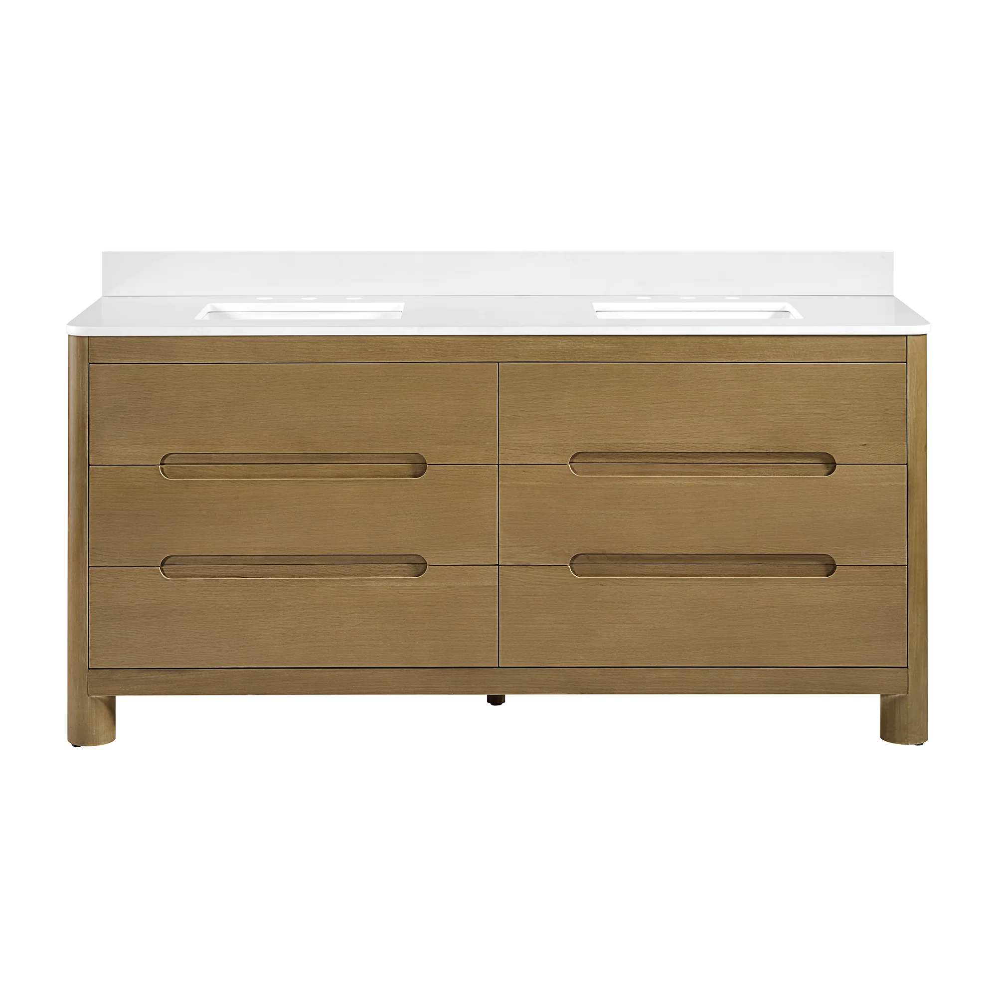 Oslo 72" Double Bathroom Vanity in Varnished Oak | White Quartz Countertop - Image 17