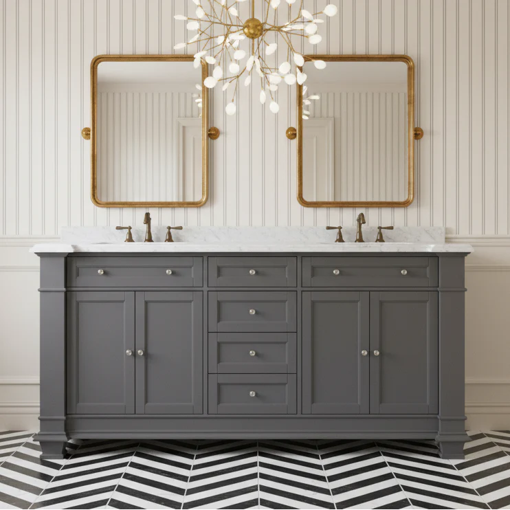 Siena 72" Traditional Double Bathroom Vanity | Carrara Marble Top in Grey - Image 12