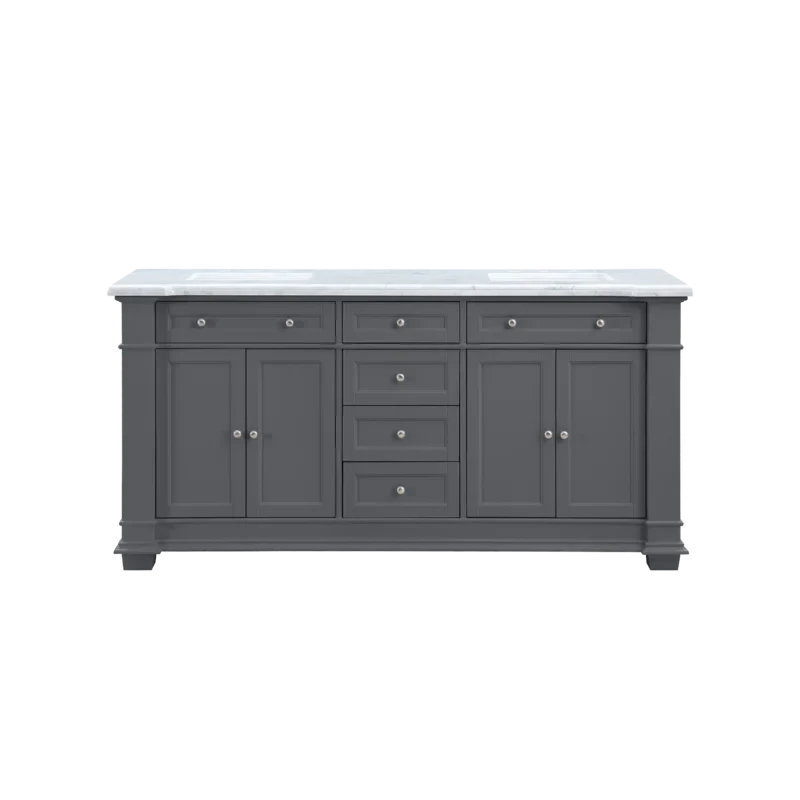 Siena 72" Traditional Double Bathroom Vanity | Carrara Marble Top in Grey - Image 3