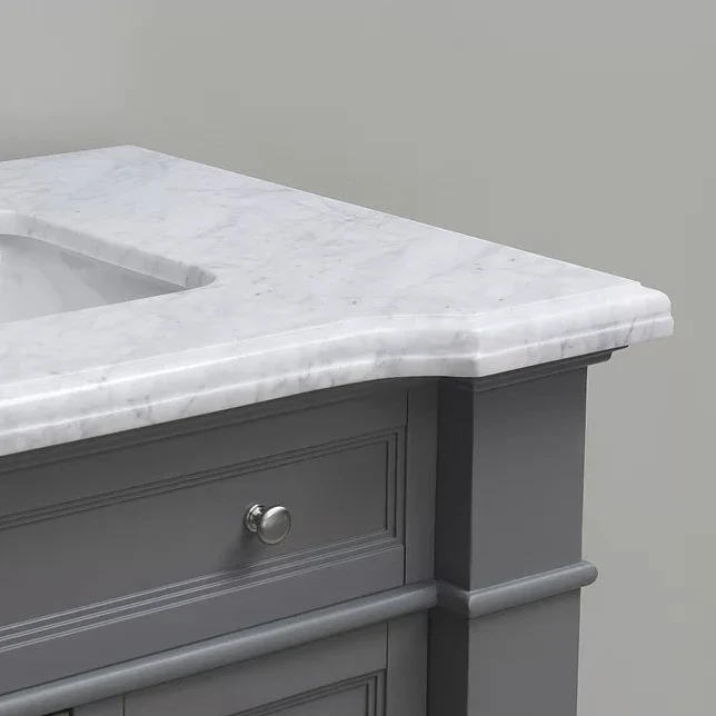 Siena 72" Traditional Double Bathroom Vanity | Carrara Marble Top in Grey - Image 6