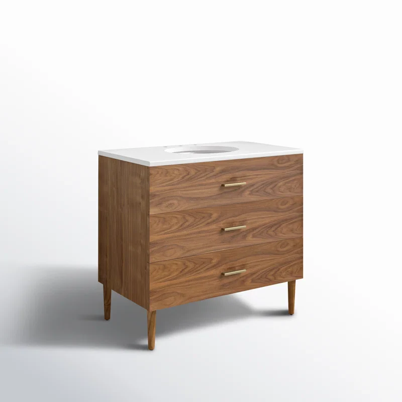 Stockholm 36" Single Bathroom Vanity in Natural Walnut | Quartz Countertop - Image 10