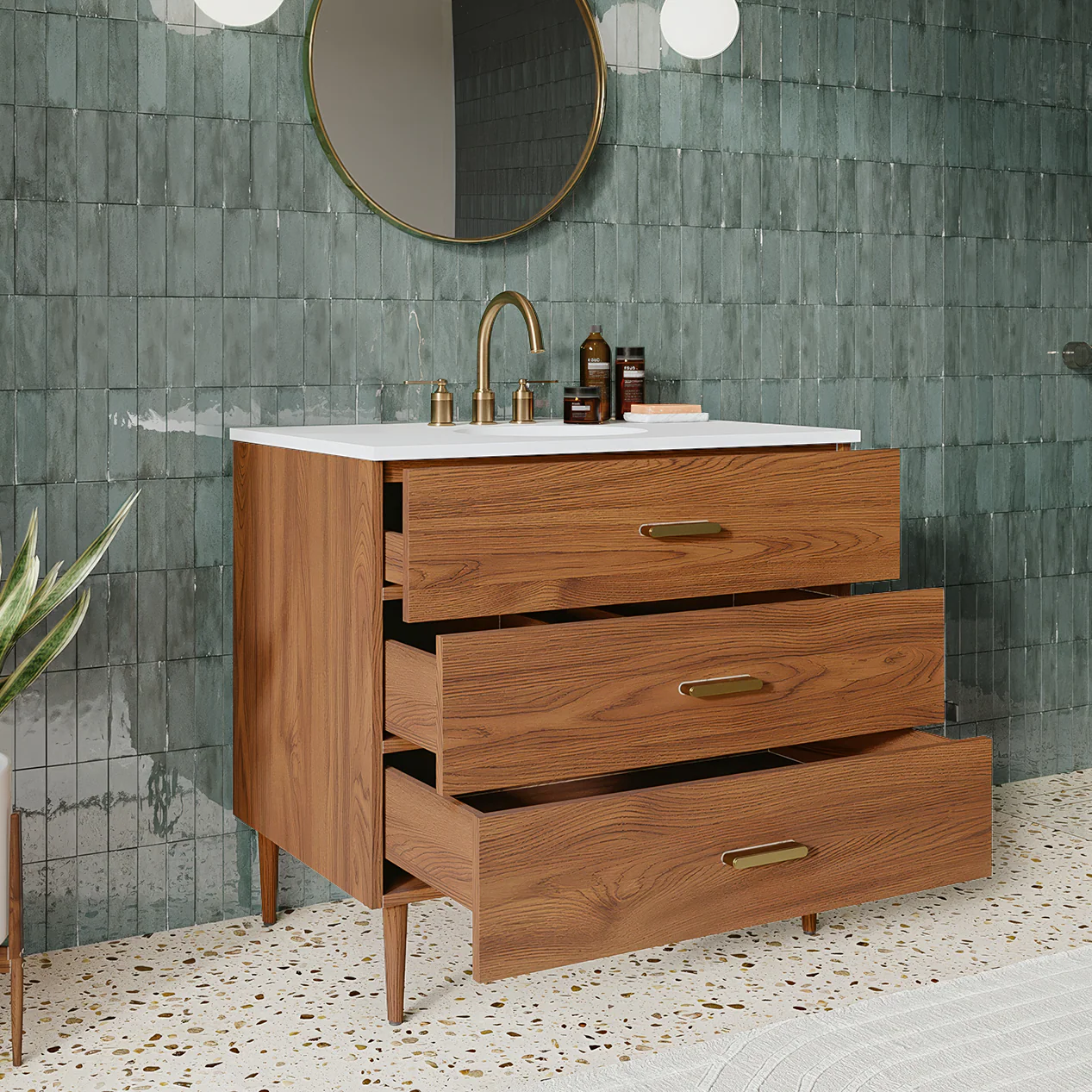 Stockholm 36" Single Bathroom Vanity in Natural Walnut | Quartz Countertop - Image 3