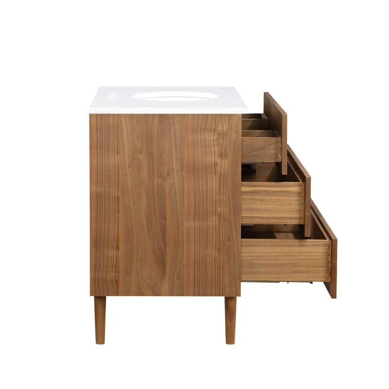Stockholm 36" Single Bathroom Vanity in Natural Walnut | Quartz Countertop - Image 5