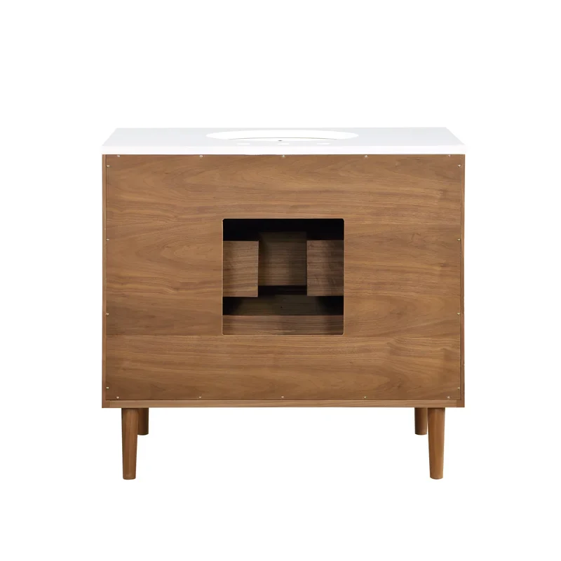 Stockholm 36" Single Bathroom Vanity in Natural Walnut | Quartz Countertop - Image 9