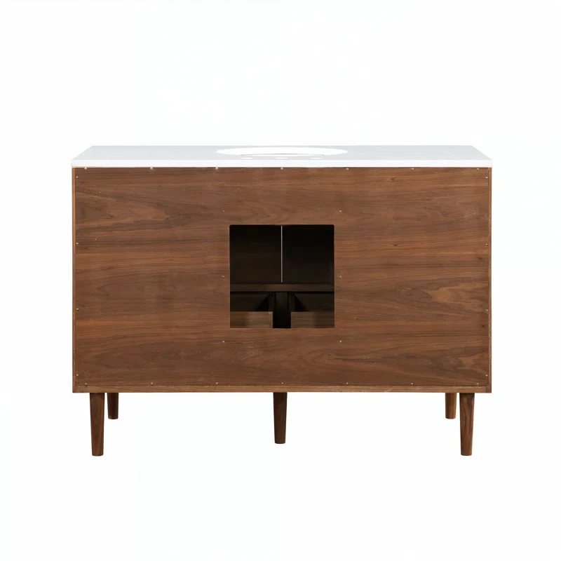 Stockholm 48" Single Bathroom Vanity in Natural Walnut | Quartz Countertop - Image 10