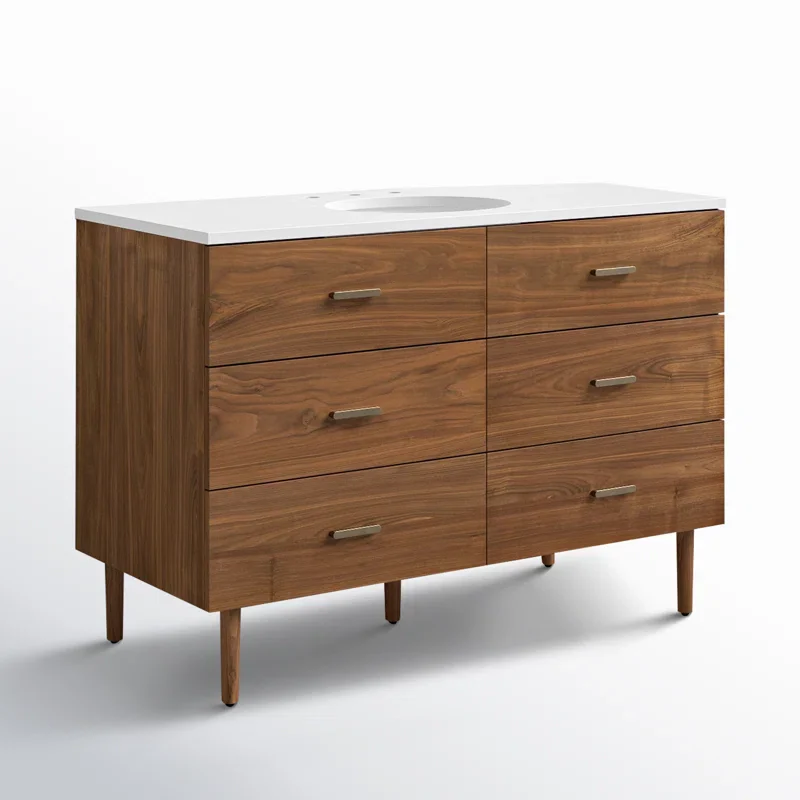 Stockholm 48" Single Bathroom Vanity in Natural Walnut | Quartz Countertop - Image 11