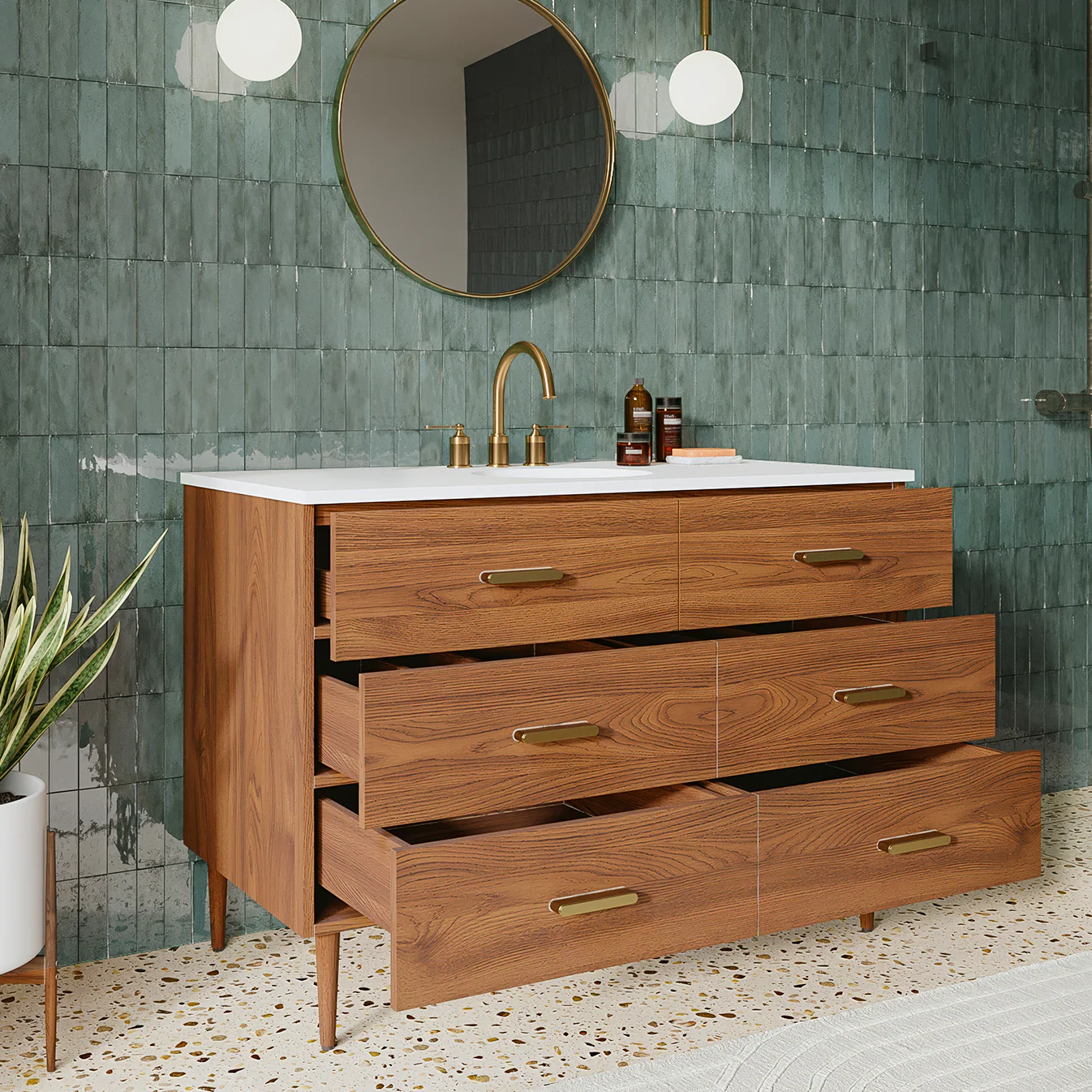 Stockholm 48" Single Bathroom Vanity in Natural Walnut | Quartz Countertop - Image 3