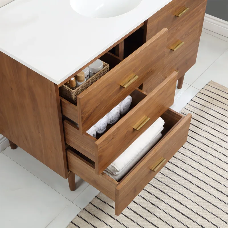 Stockholm 48" Single Bathroom Vanity in Natural Walnut | Quartz Countertop - Image 6