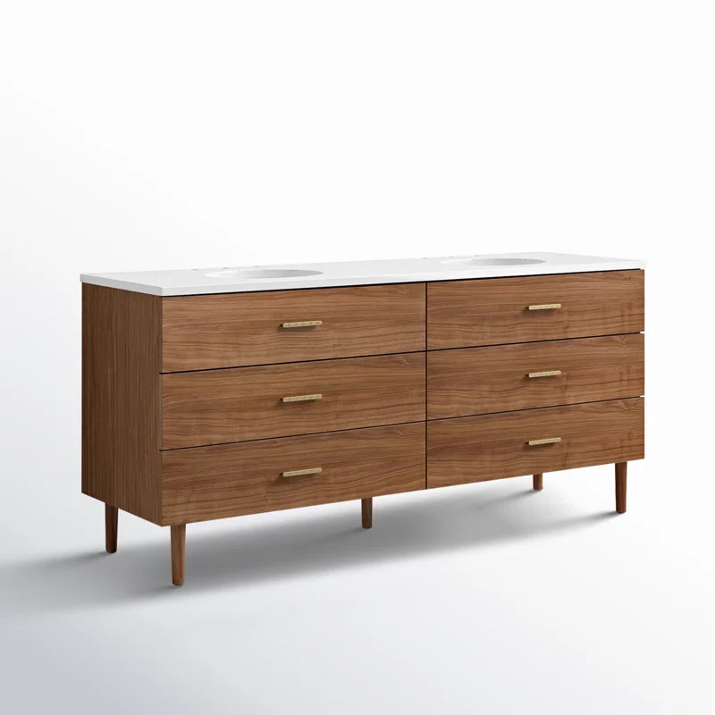 Stockholm 72" Double Bathroom Vanity in Natural Walnut | Quartz Countertop - Image 10