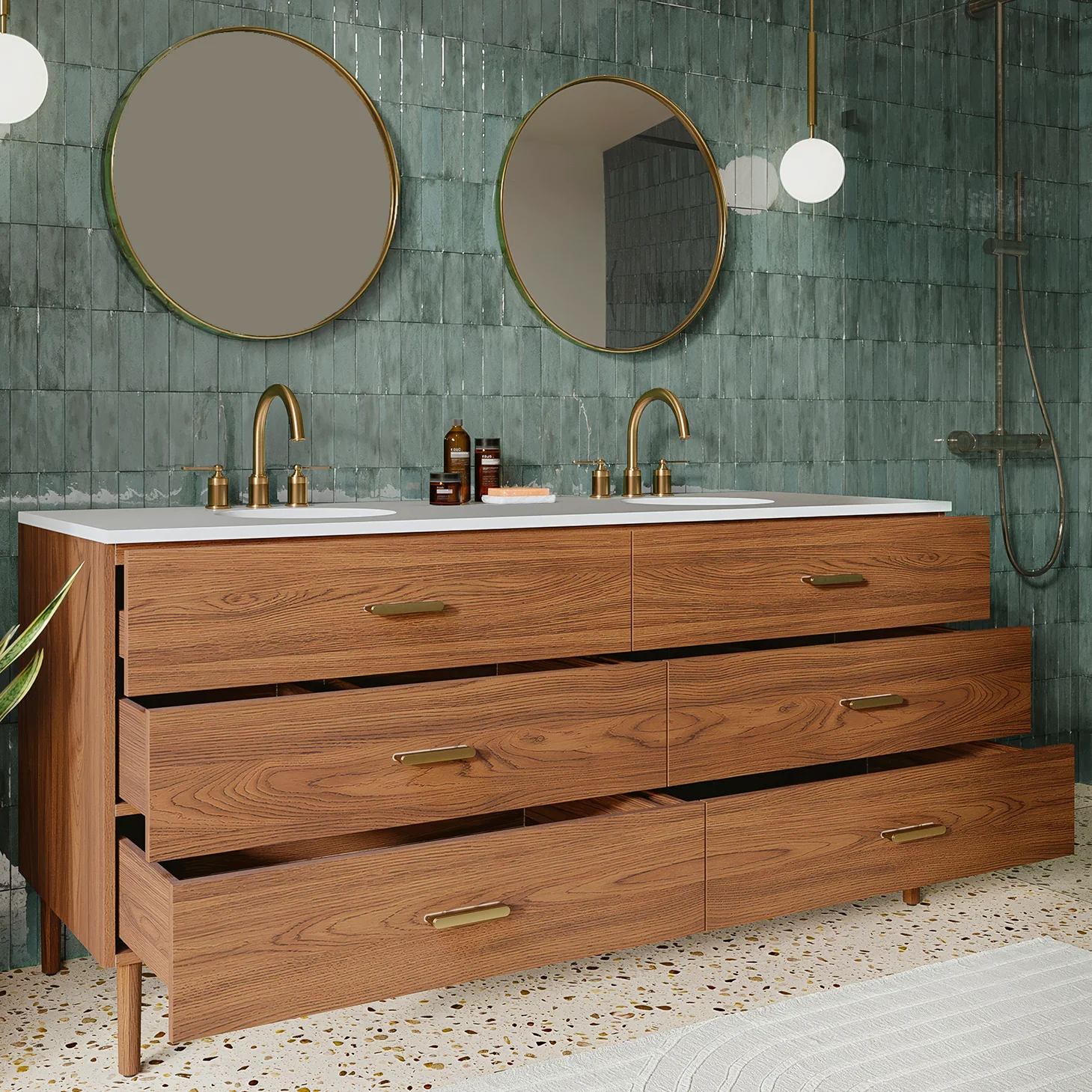 Stockholm 72" Double Bathroom Vanity in Natural Walnut | Quartz Countertop - Image 3